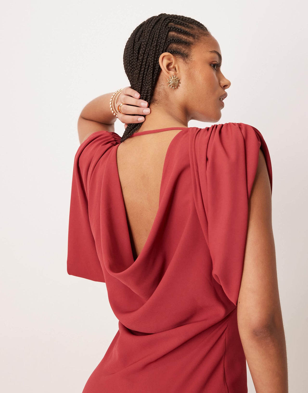 ASOS DESIGN Tall satin cowl back midaxi dress in deep red