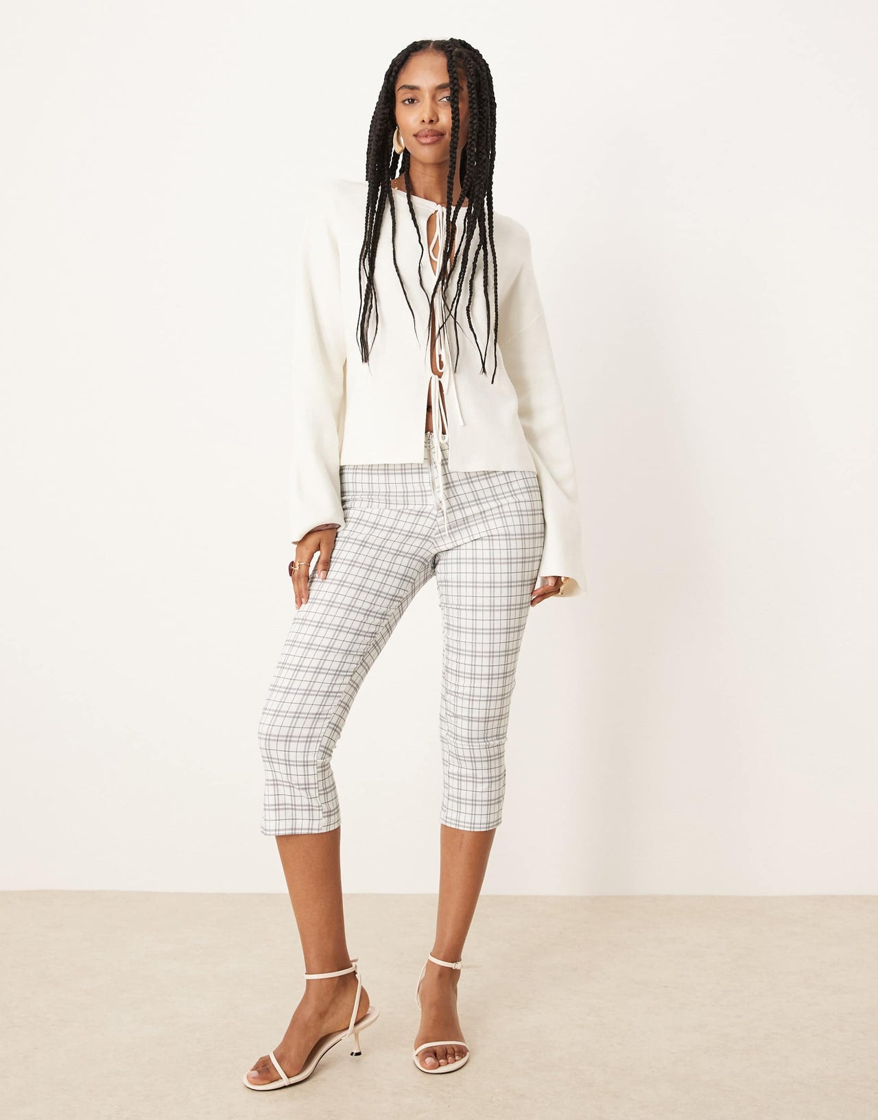Gina Tricot lightweight knit tie cardigan top in cream