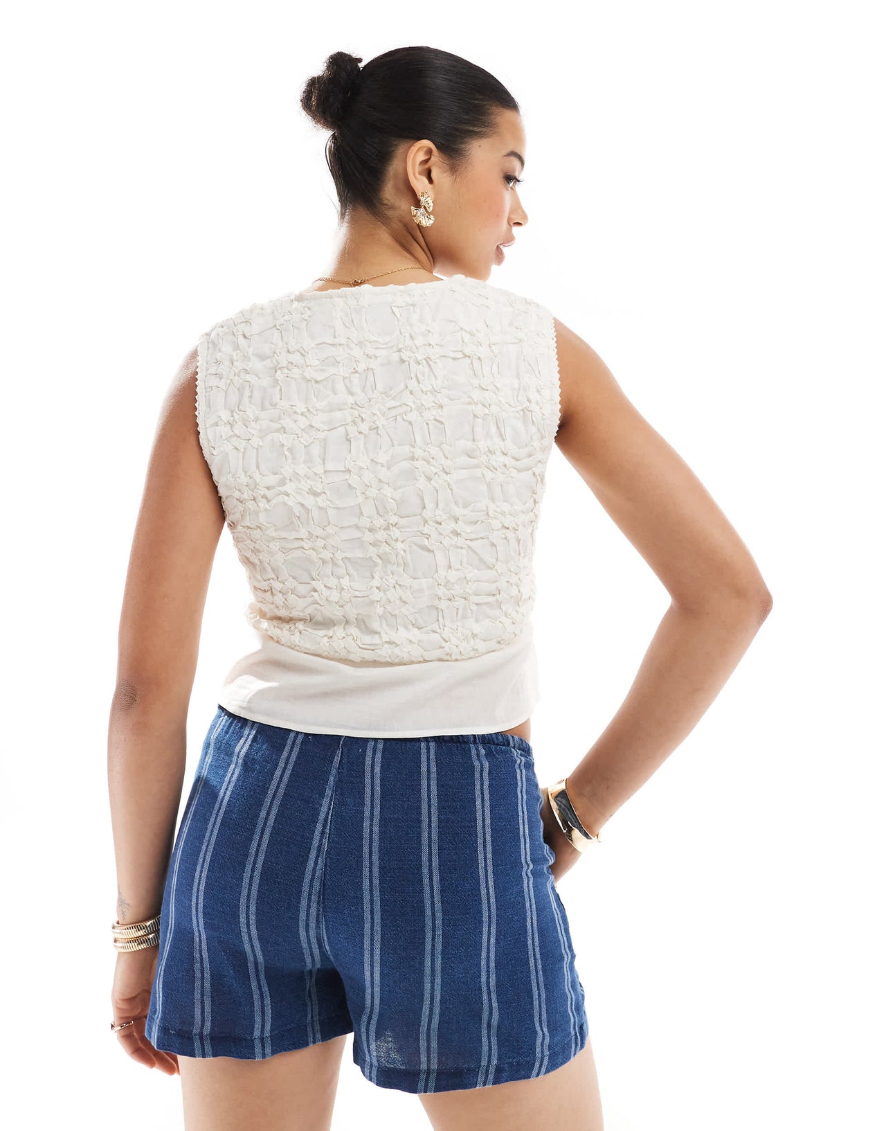 Pull&Bear striped short in navy blue