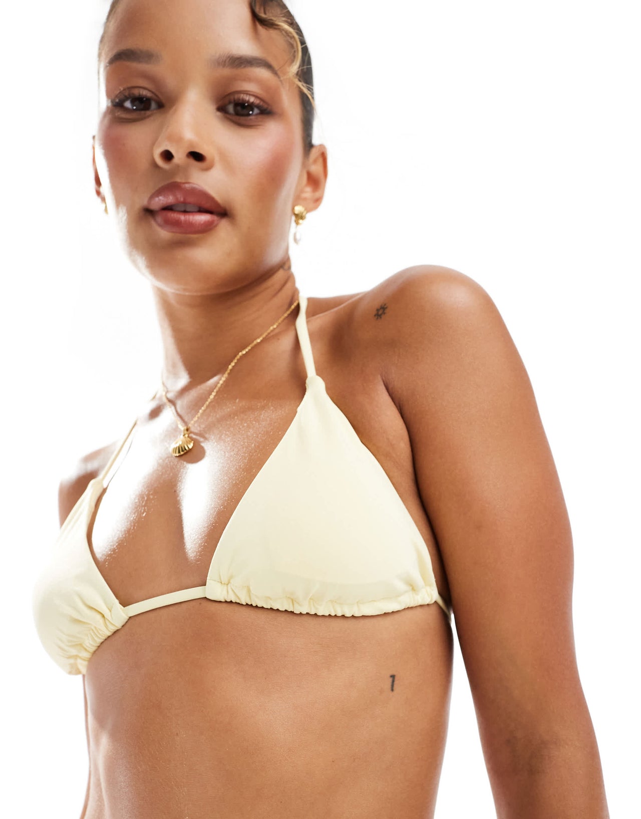 Pull&Bear triangle bikini top in butter yellow