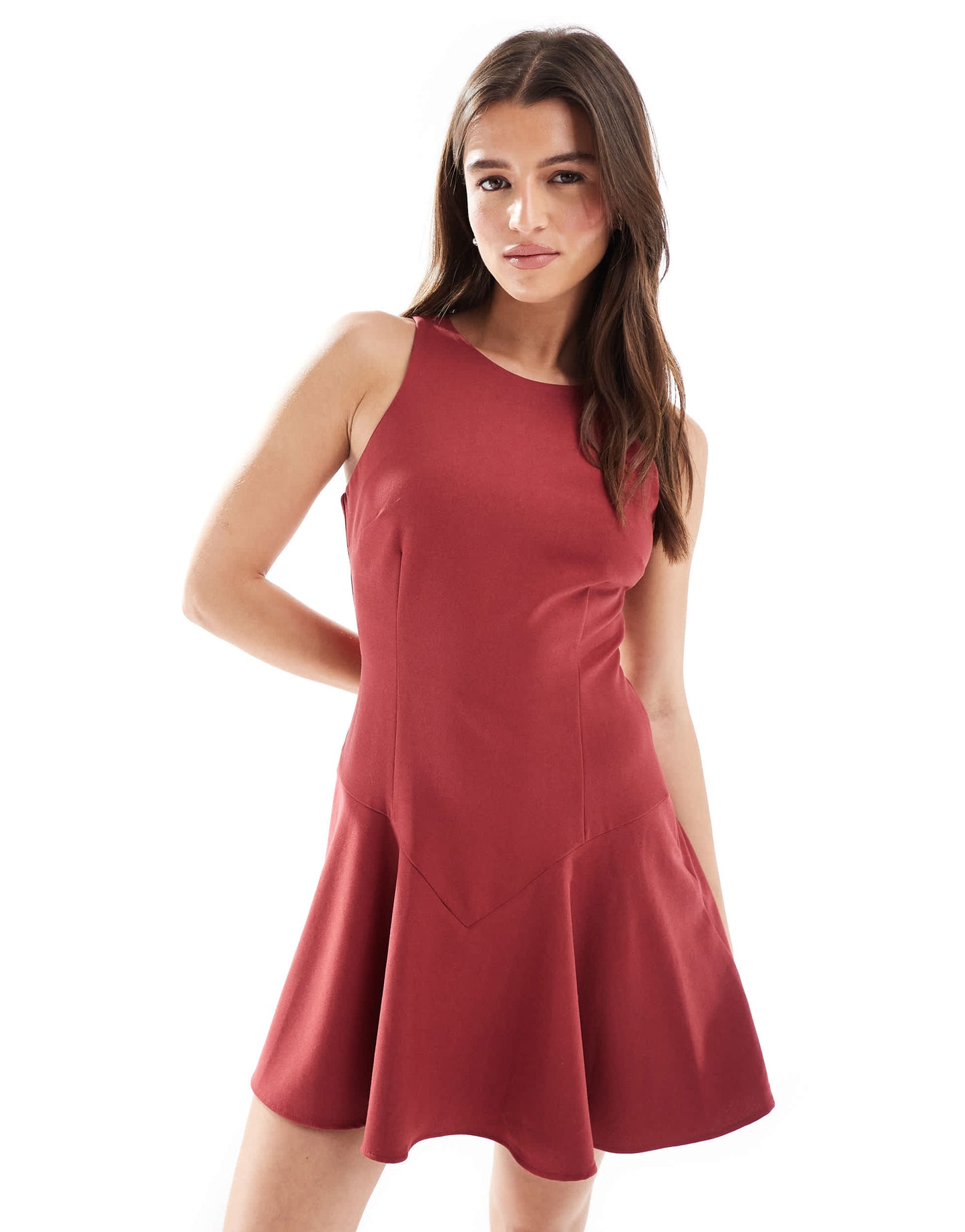 Pull&Bear drop waist skater mini dress in red