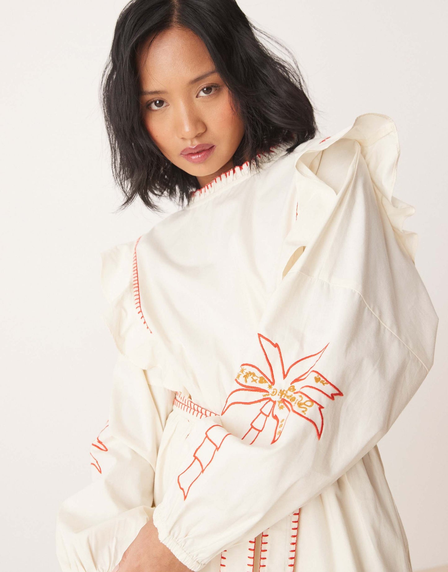 Never Fully Dressed Petite embroidered mini dress in ivory