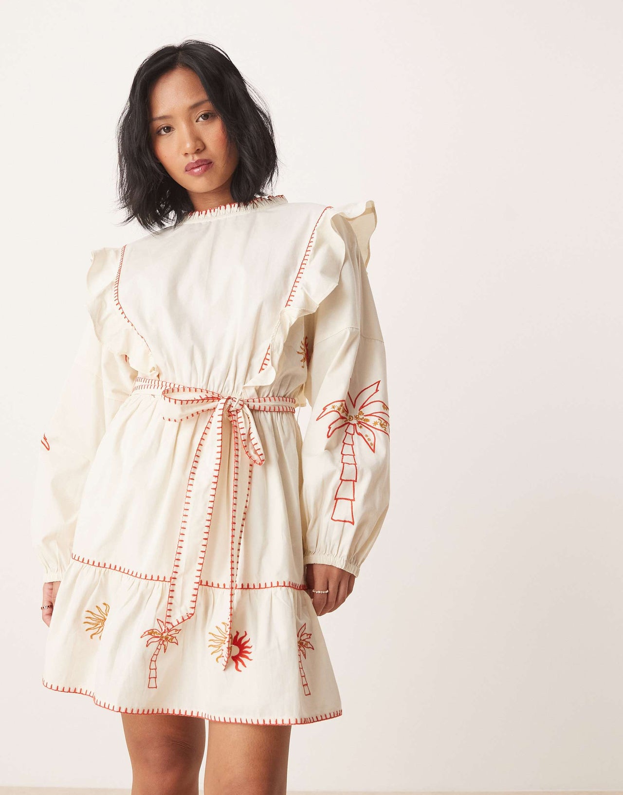 Never Fully Dressed Petite embroidered mini dress in ivory