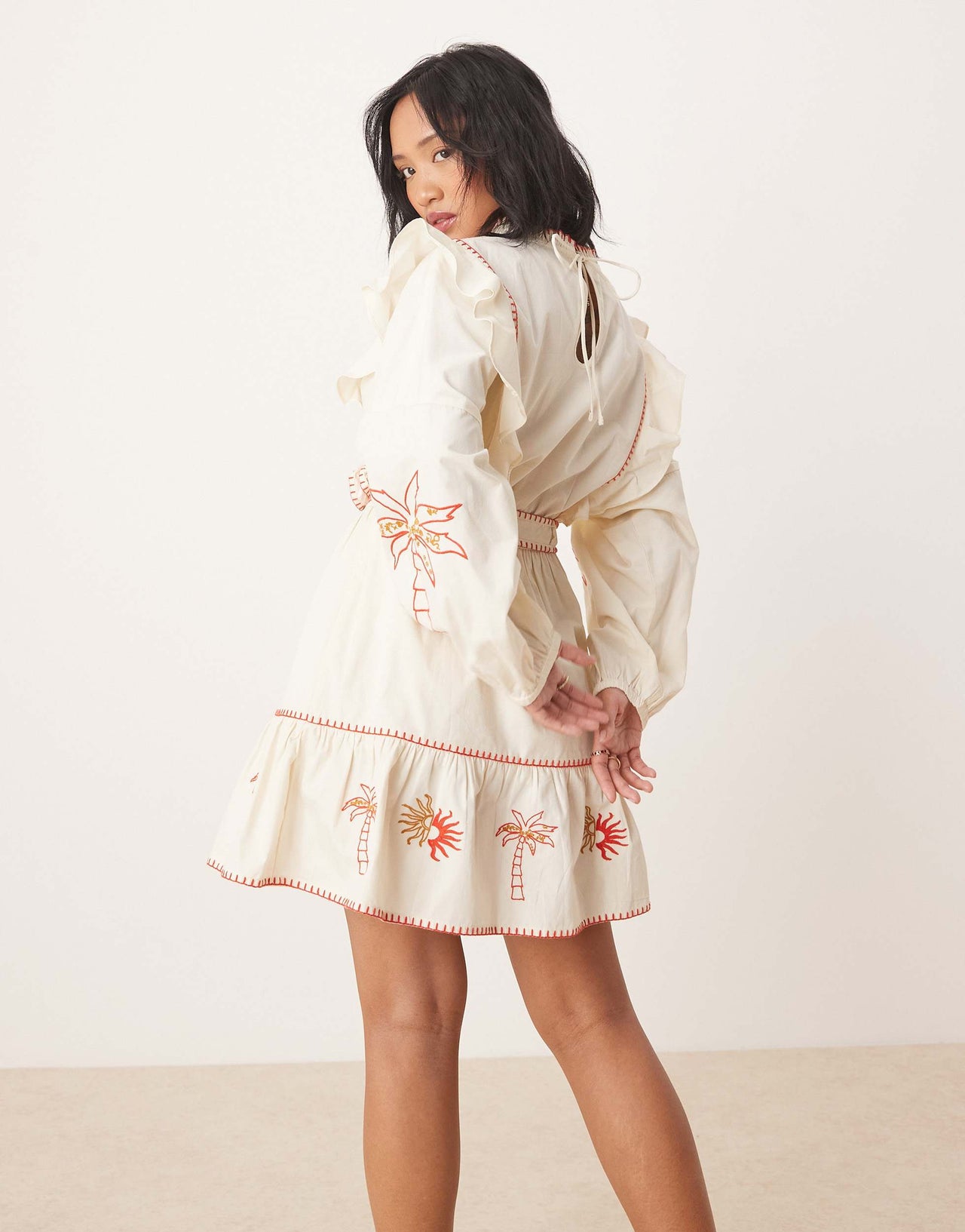 Never Fully Dressed Petite embroidered mini dress in ivory