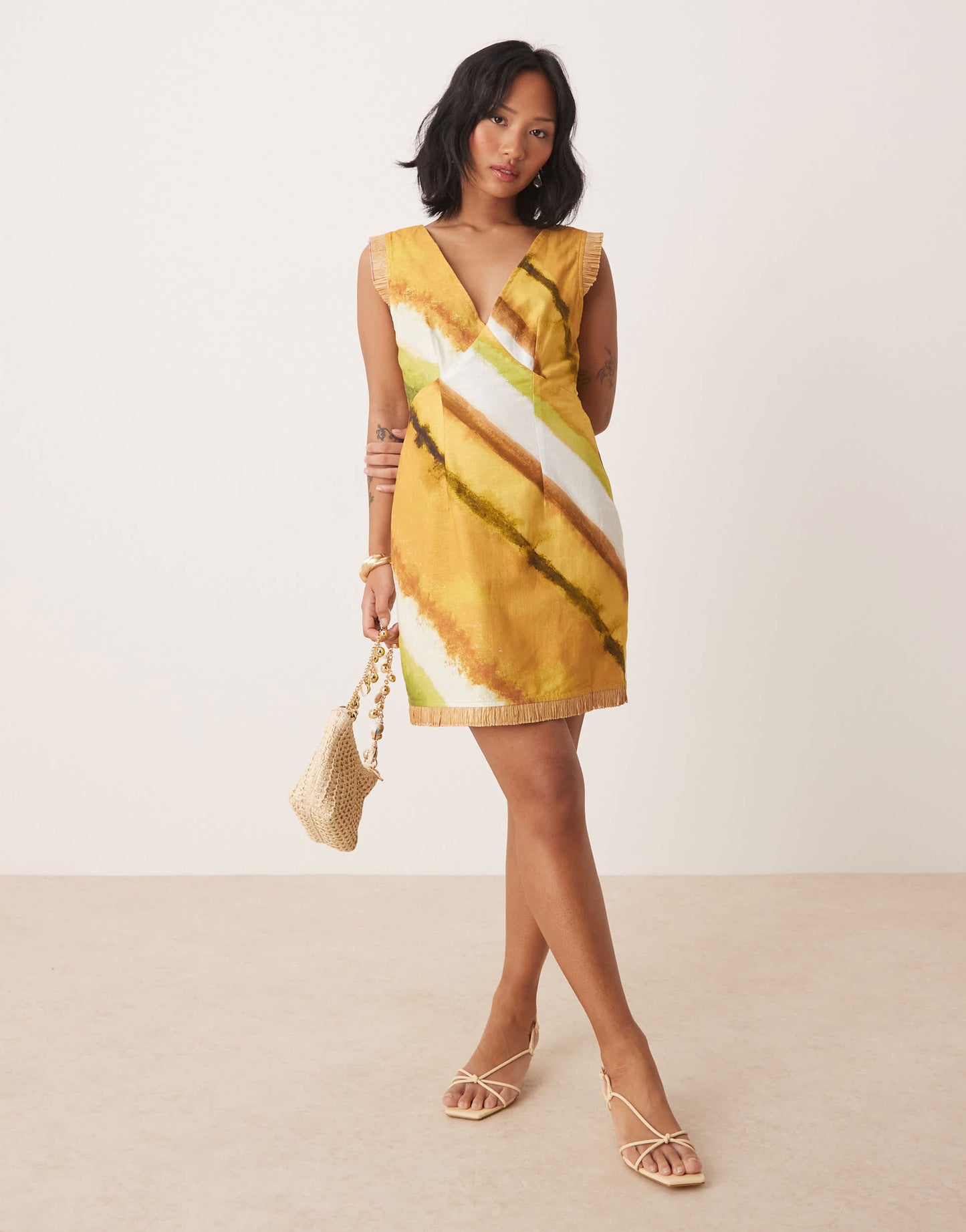 Never Fully Dressed Petite frill hem mini shift dress in green ombre print