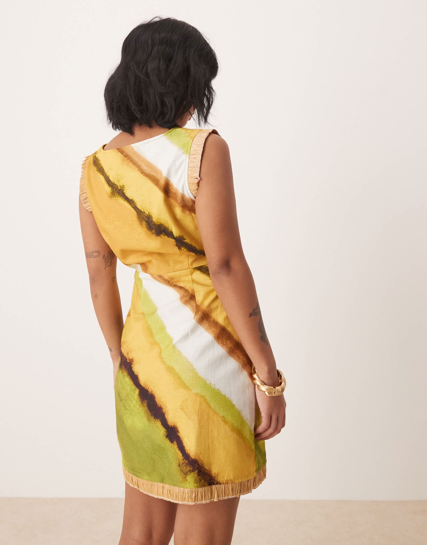 Never Fully Dressed Petite frill hem mini shift dress in green ombre print