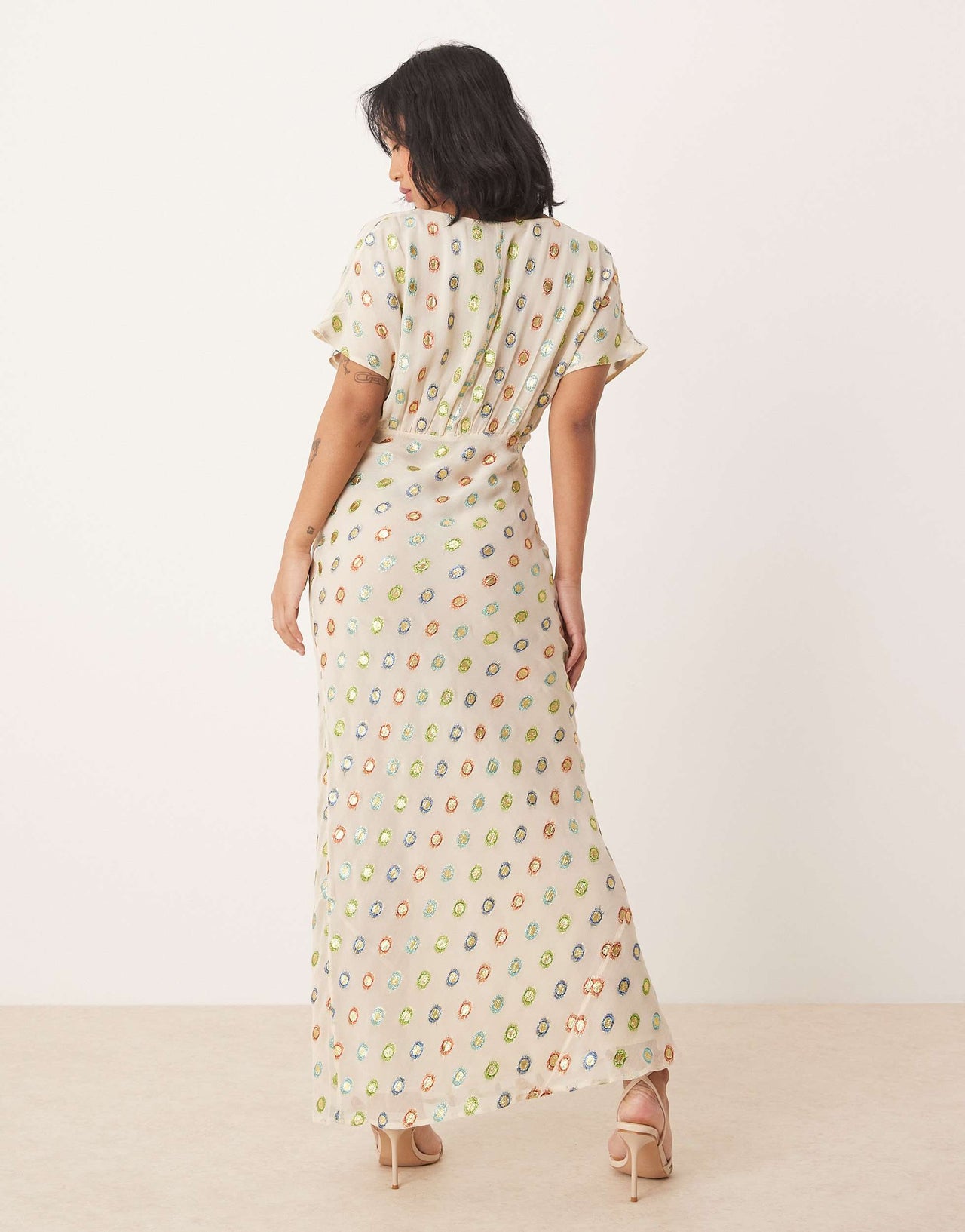 Never Fully Dressed Petite multi-colour gold foil maxi dress in cream