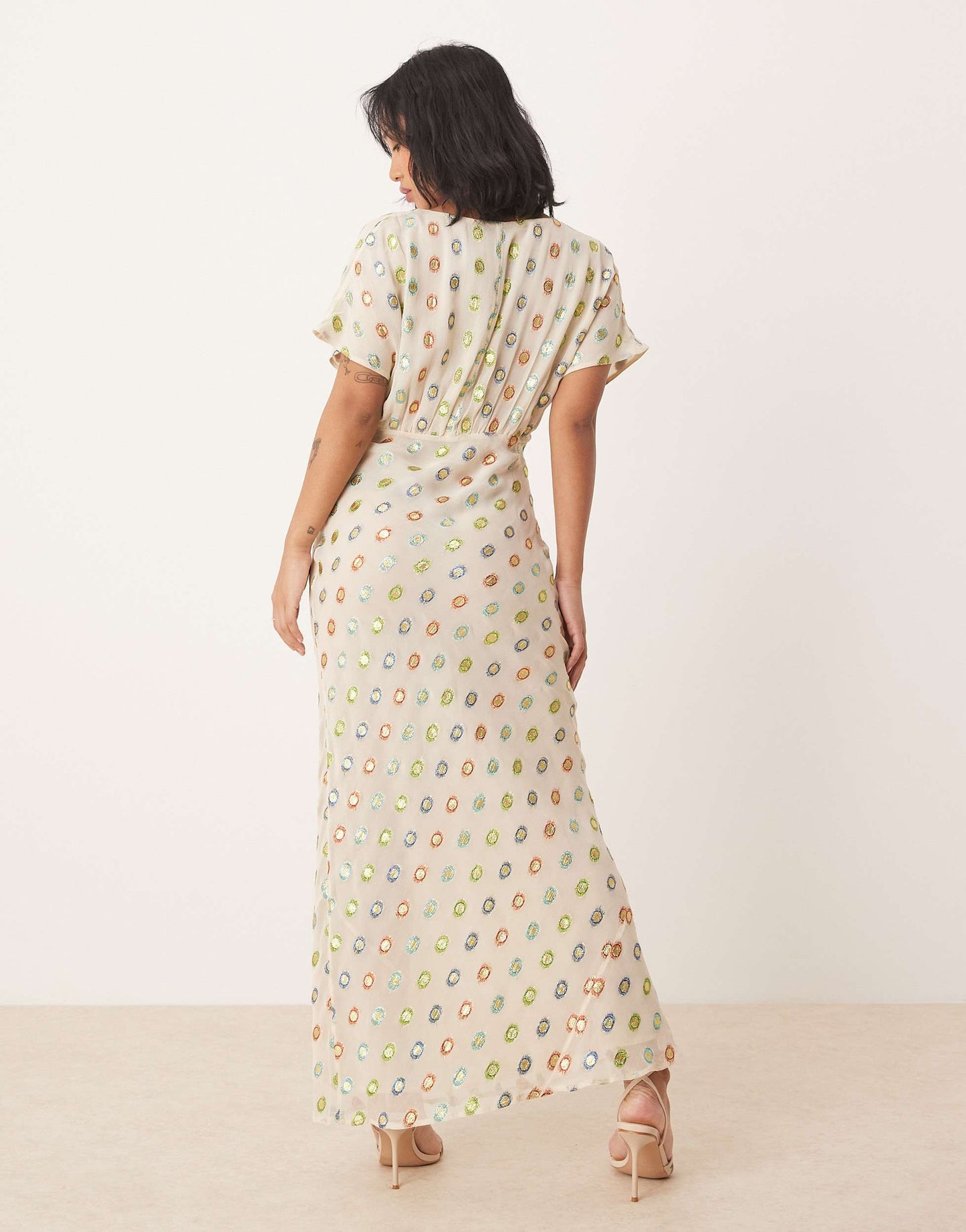 Never Fully Dressed Petite multi-colour gold foil maxi dress in cream