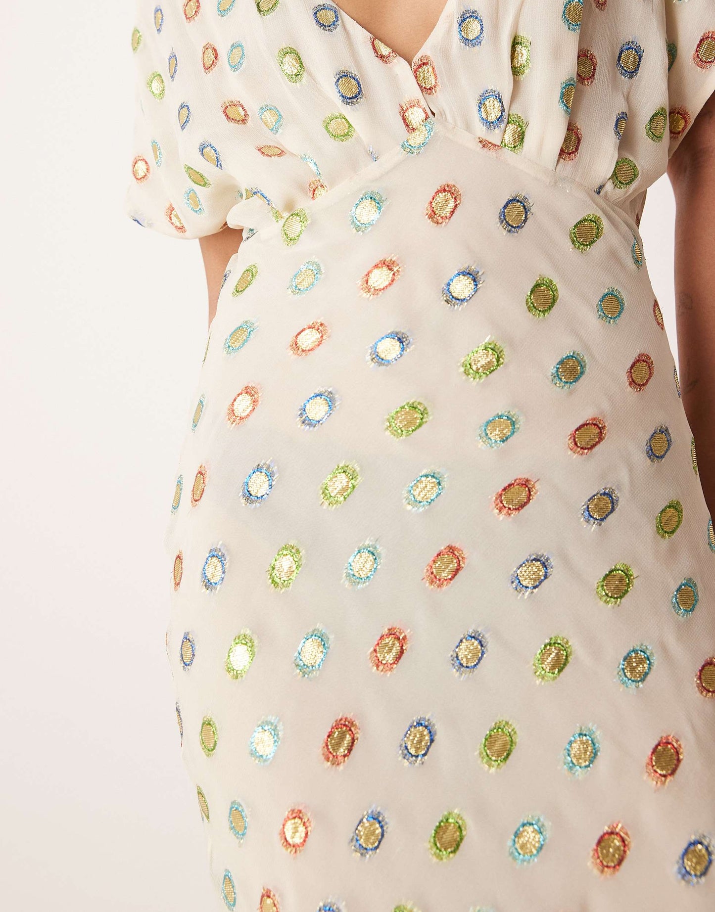 Never Fully Dressed Petite multi-colour gold foil maxi dress in cream