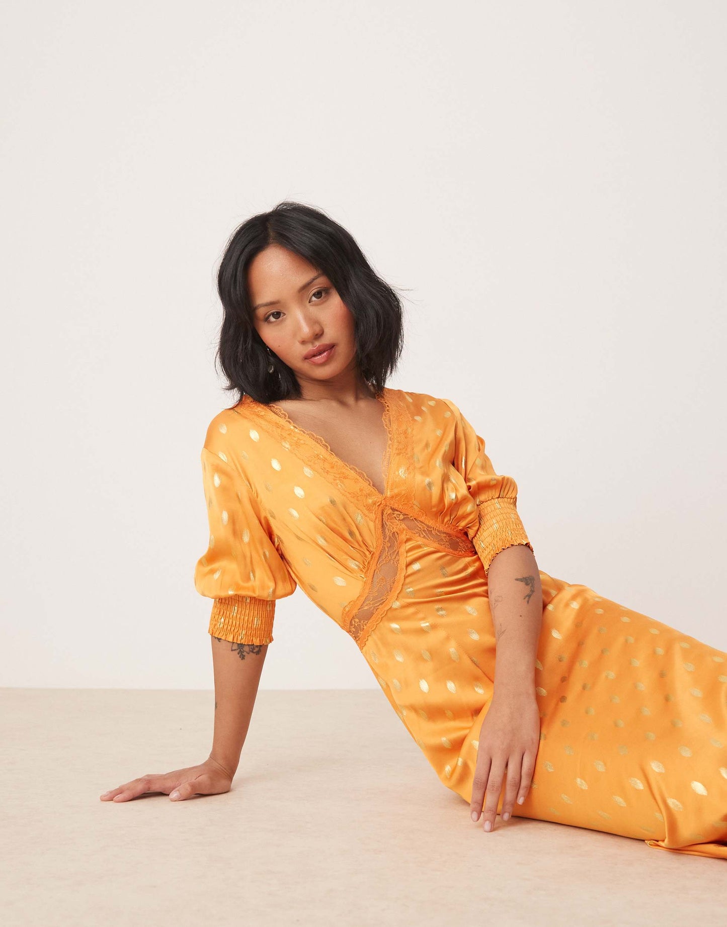 Never Fully Dressed Petite May gold fleck maxi dress in orange