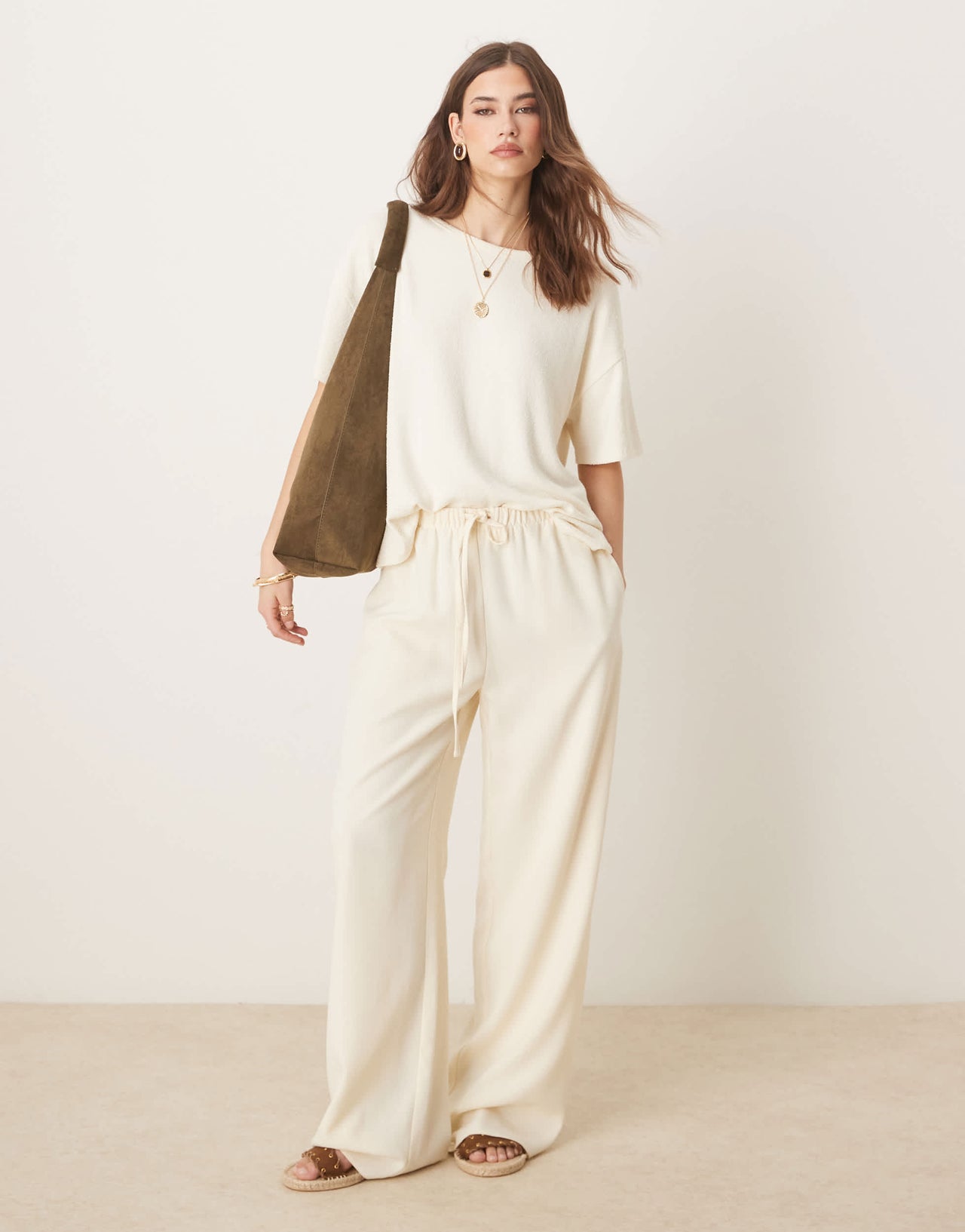 ASOS DESIGN textured knit hanky hem tee in cream