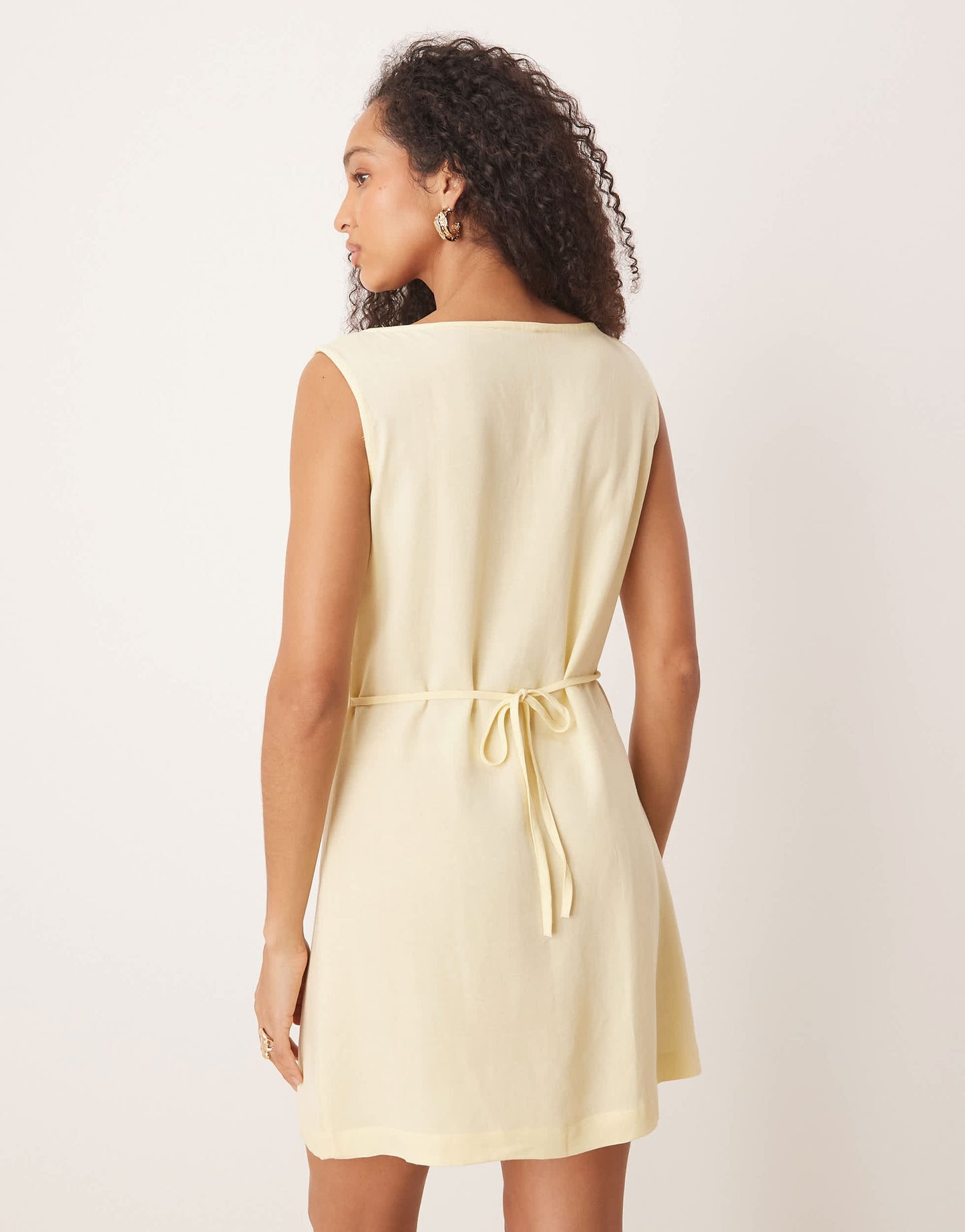 ASOS DESIGN linen blend button though mini dress in buttermilk
