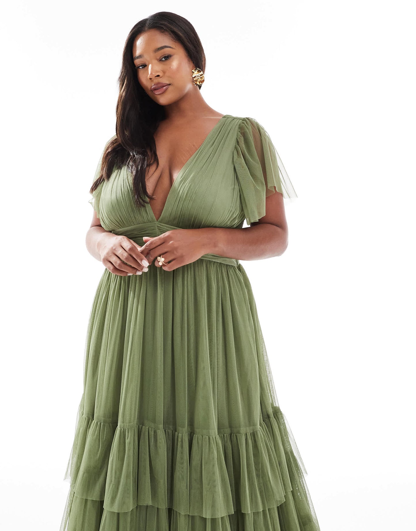 Lace & Beads Plus Bridesmaid Madison midi dress in soft olive