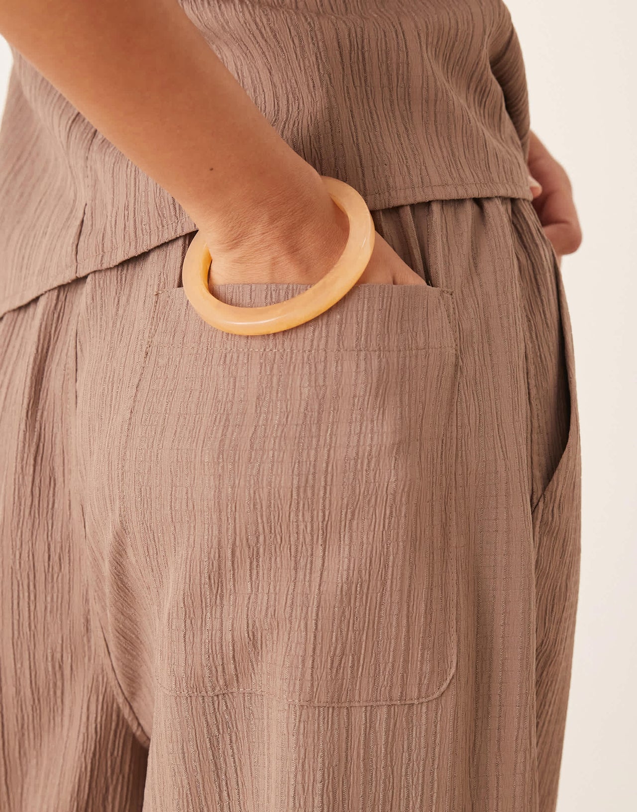 ASOS DESIGN crinkle palazzo trousers co-ord in taupe