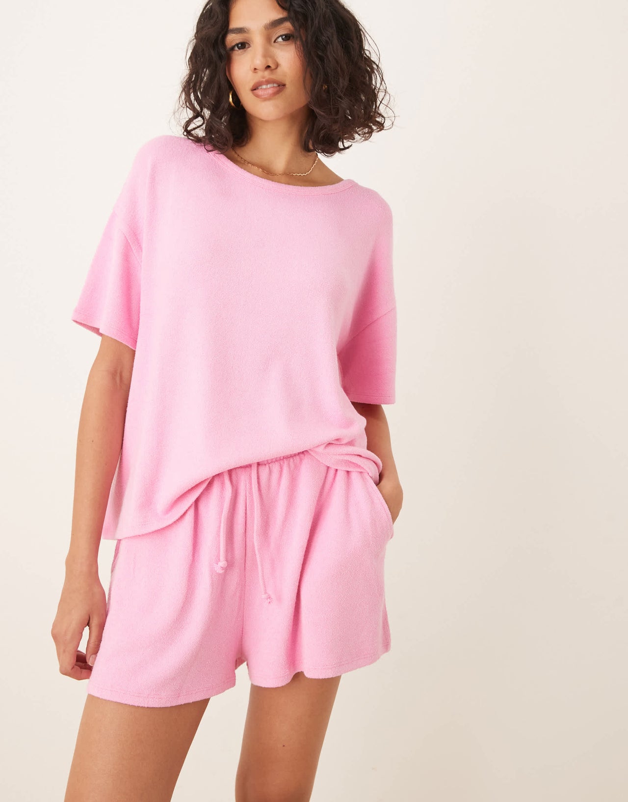 ASOS DESIGN textured knit short co-ord in pink