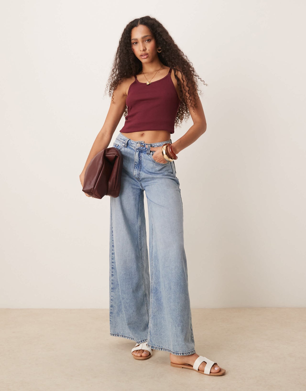 ASOS DESIGN strap detail scoop neck vest in dark cherry