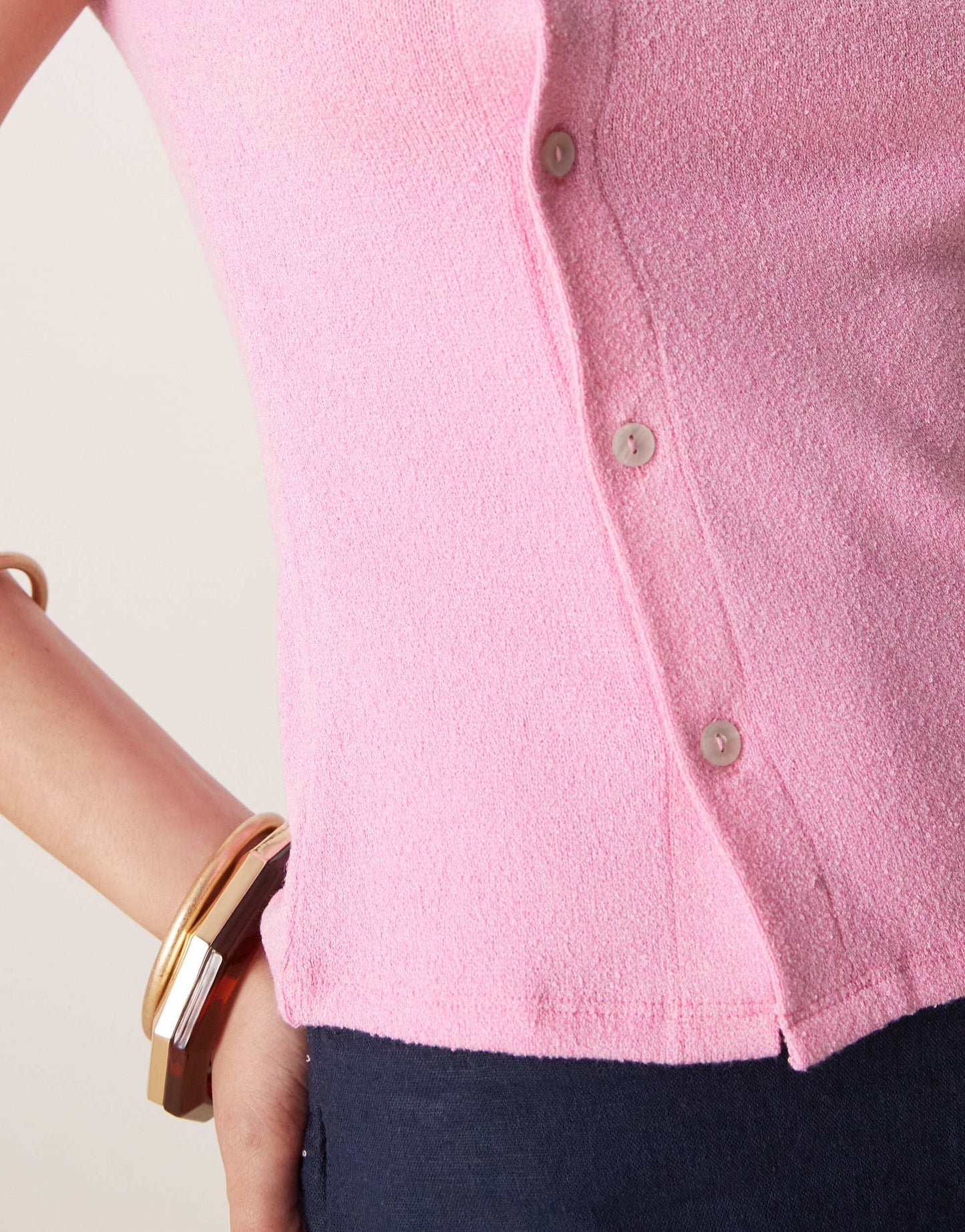 ASOS DESIGN textured knit button detail tee in pink