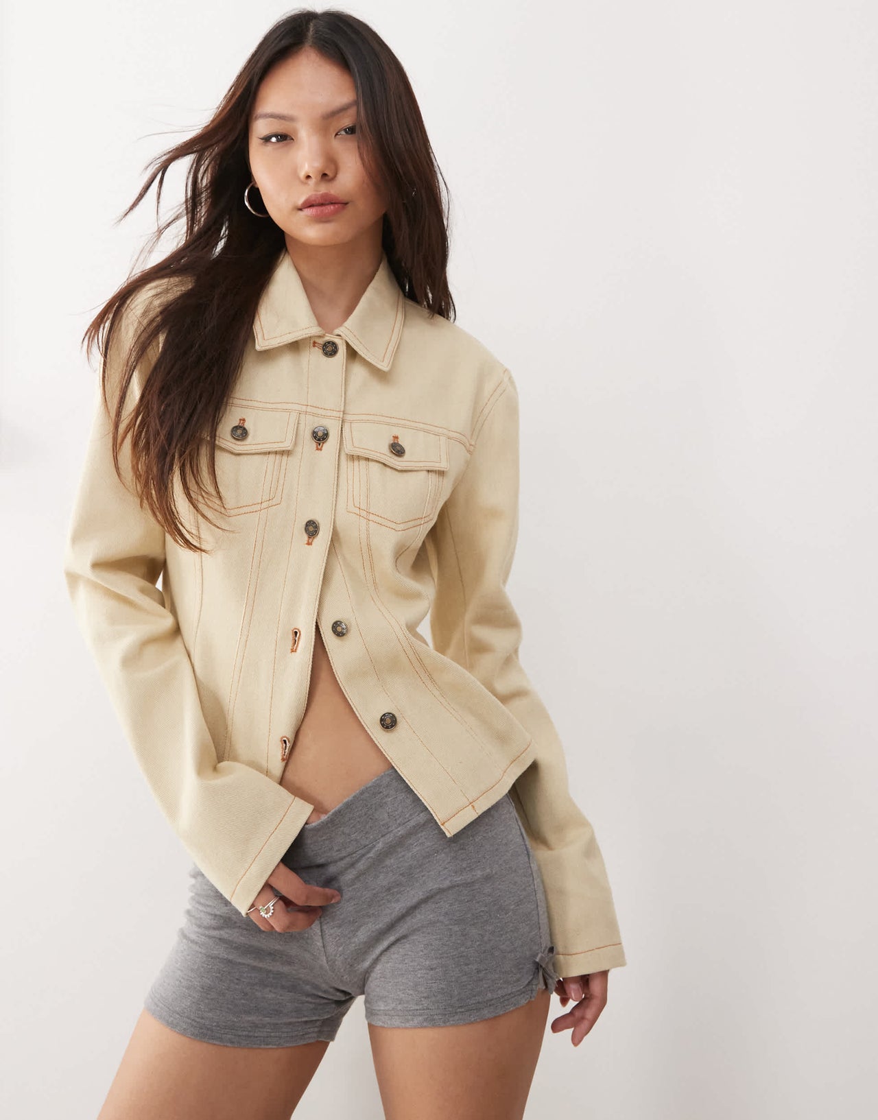 Lioness Rider cinch detail denim jacket in ecru
