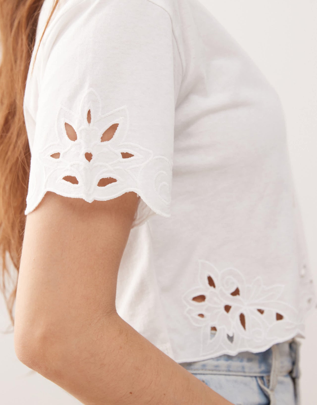 Miss Selfridge cutwork hem t-shirt in white