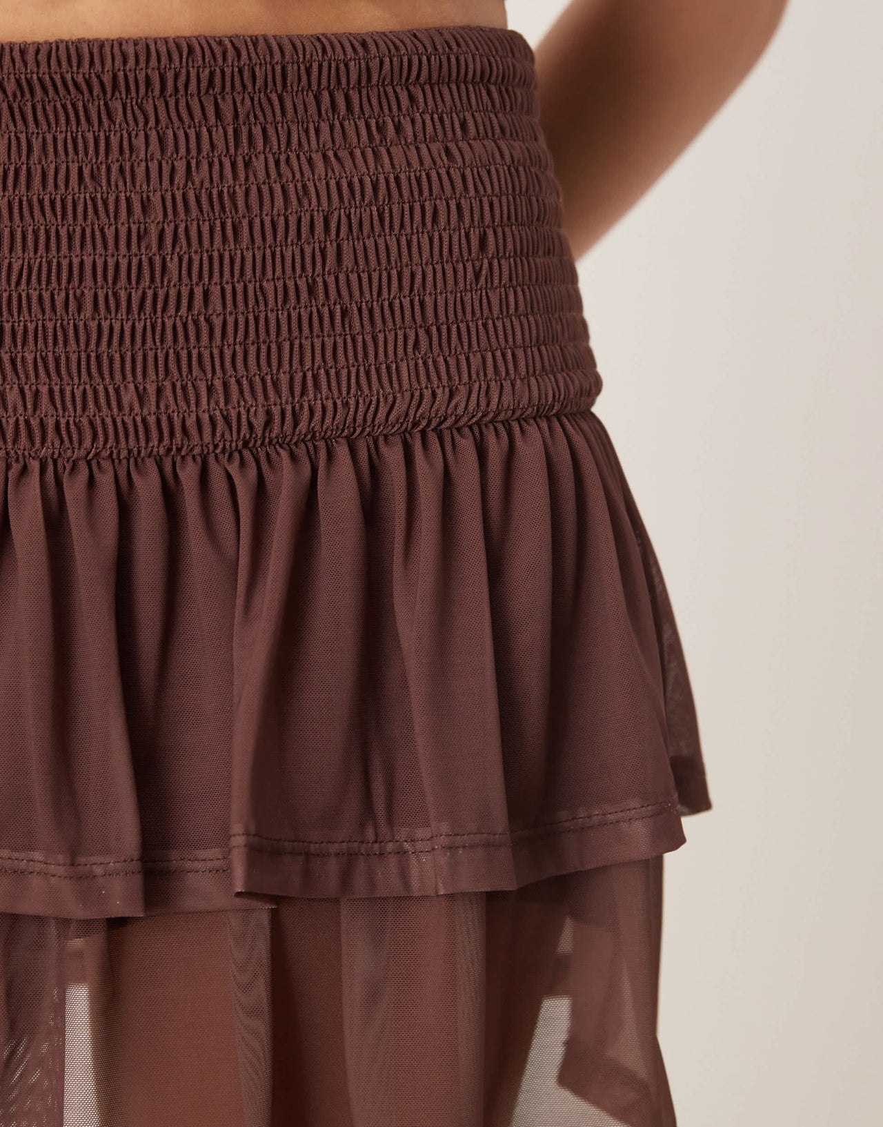 ASOS DESIGN co-ord shirred waist mini skirt in chocolate