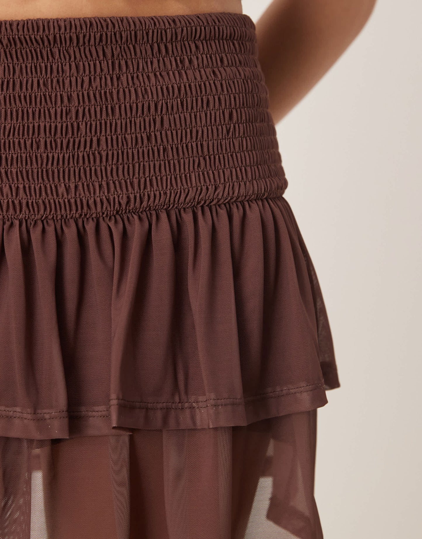 ASOS DESIGN co-ord shirred waist mini skirt in chocolate