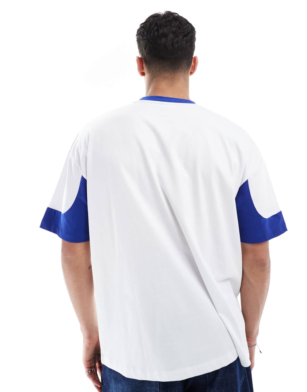 ASOS DESIGN oversized t-shirt with panelling and sports graphic in white