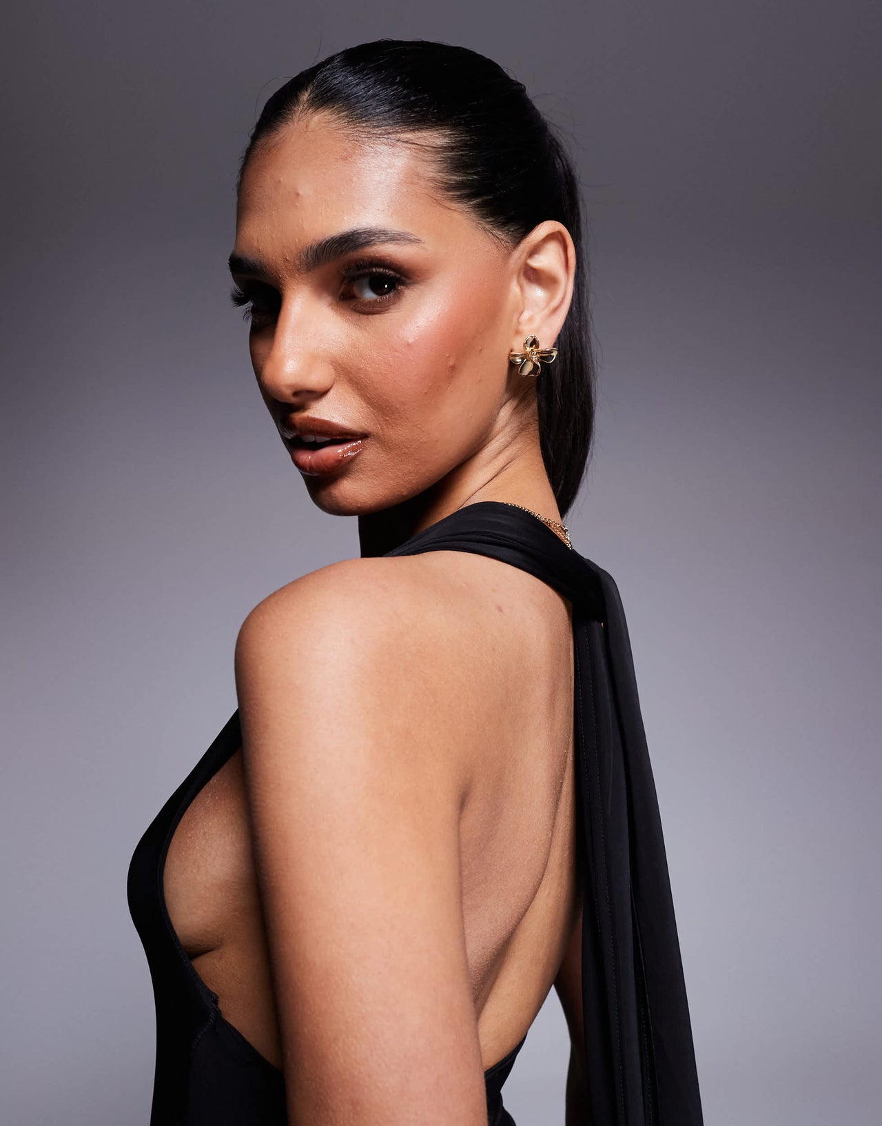 Fashionkilla double sculpted slinky open back knot detail maxi dress in black
