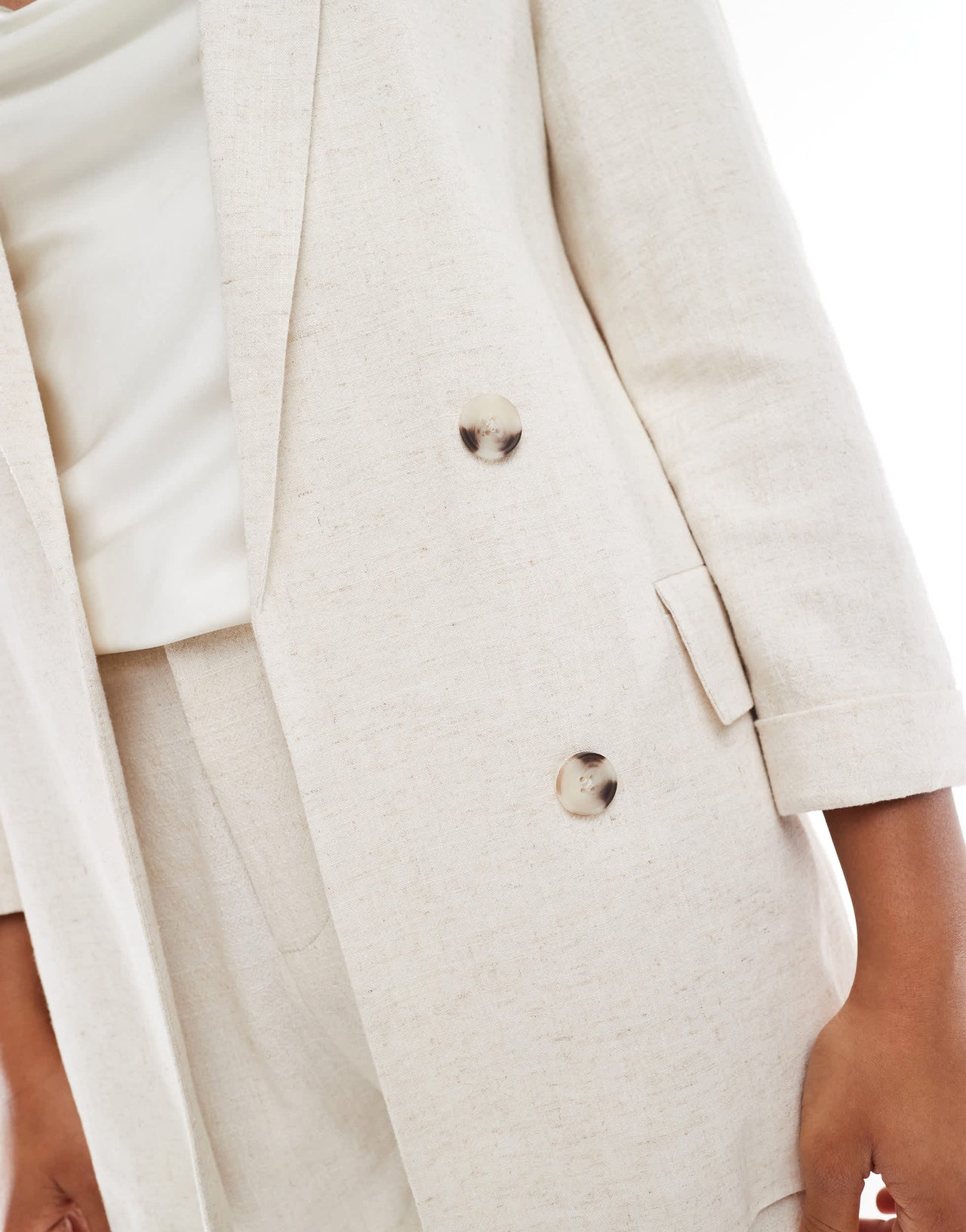 Stradivarius co ord linen look blazer in beige
