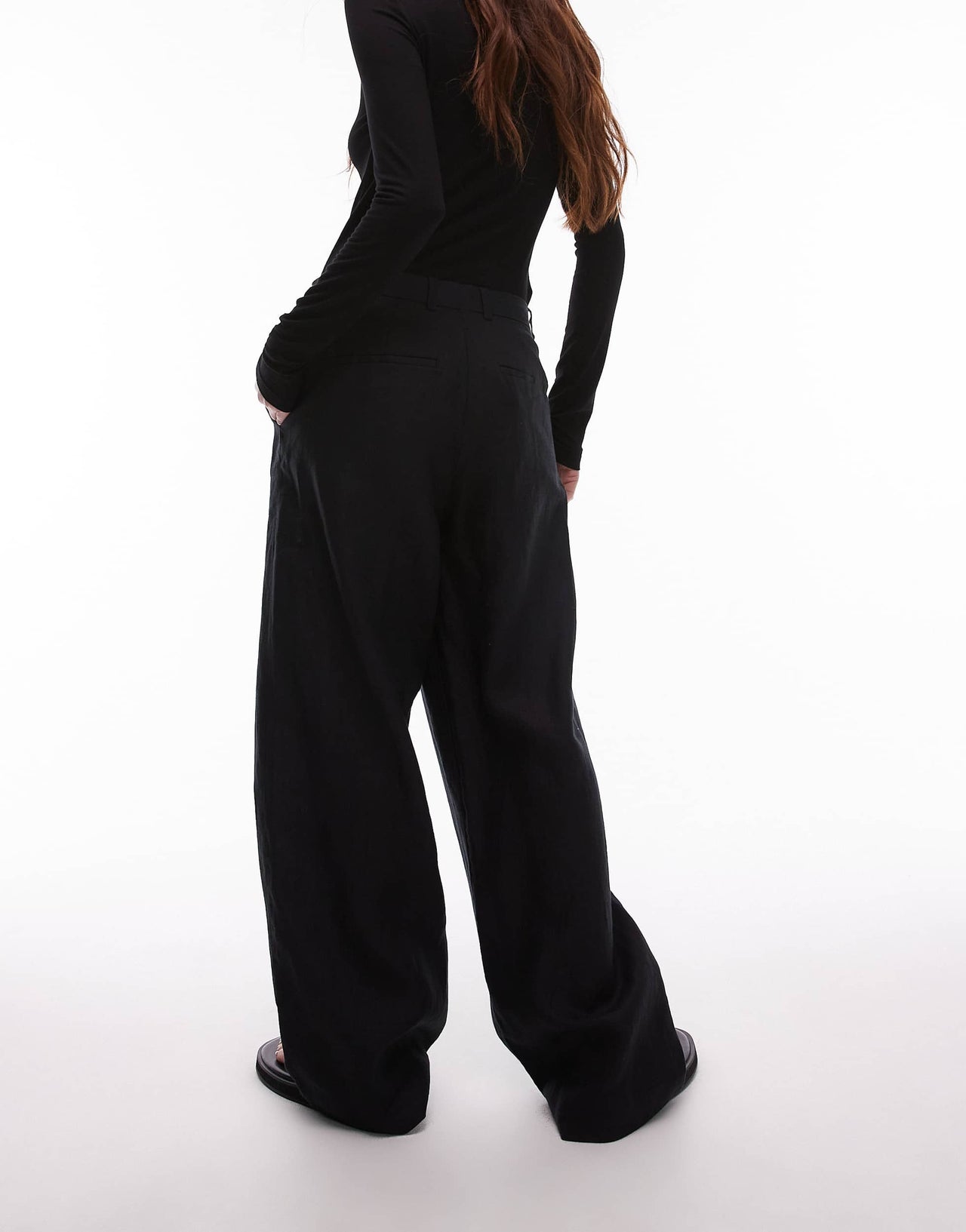 ARKET linen straight leg trousers with flat front  in black