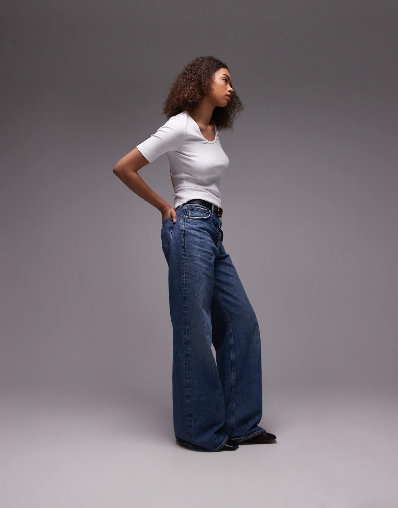 ARKET jersey ribbed t-shirt top with scoop neck in white