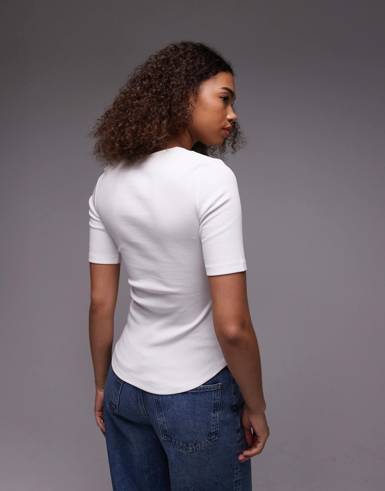 ARKET jersey ribbed t-shirt top with scoop neck in white