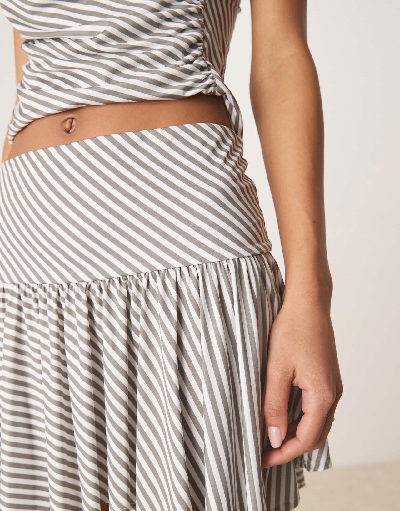ASOS DESIGN co-ord stripe hanky hem skirt in grey