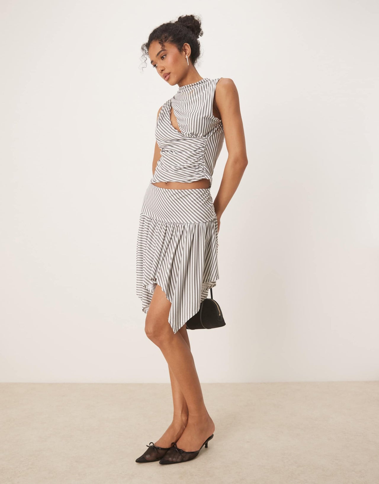 ASOS DESIGN co-ord stripe hanky hem skirt in grey