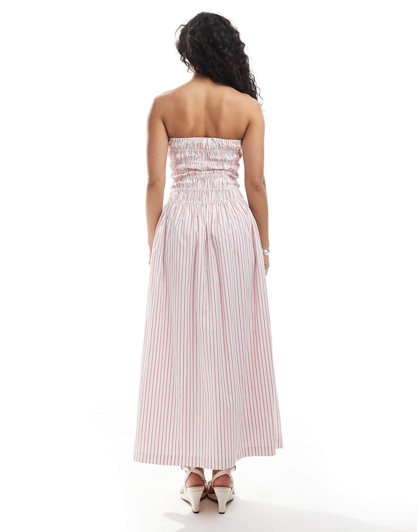 JJXX bandeau shirred dress in pink stripe