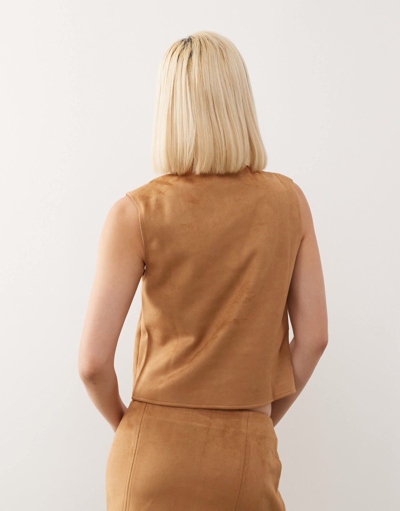 Reclaimed Vintage faux suede festival waistcoat with embroidery in tan co-ord