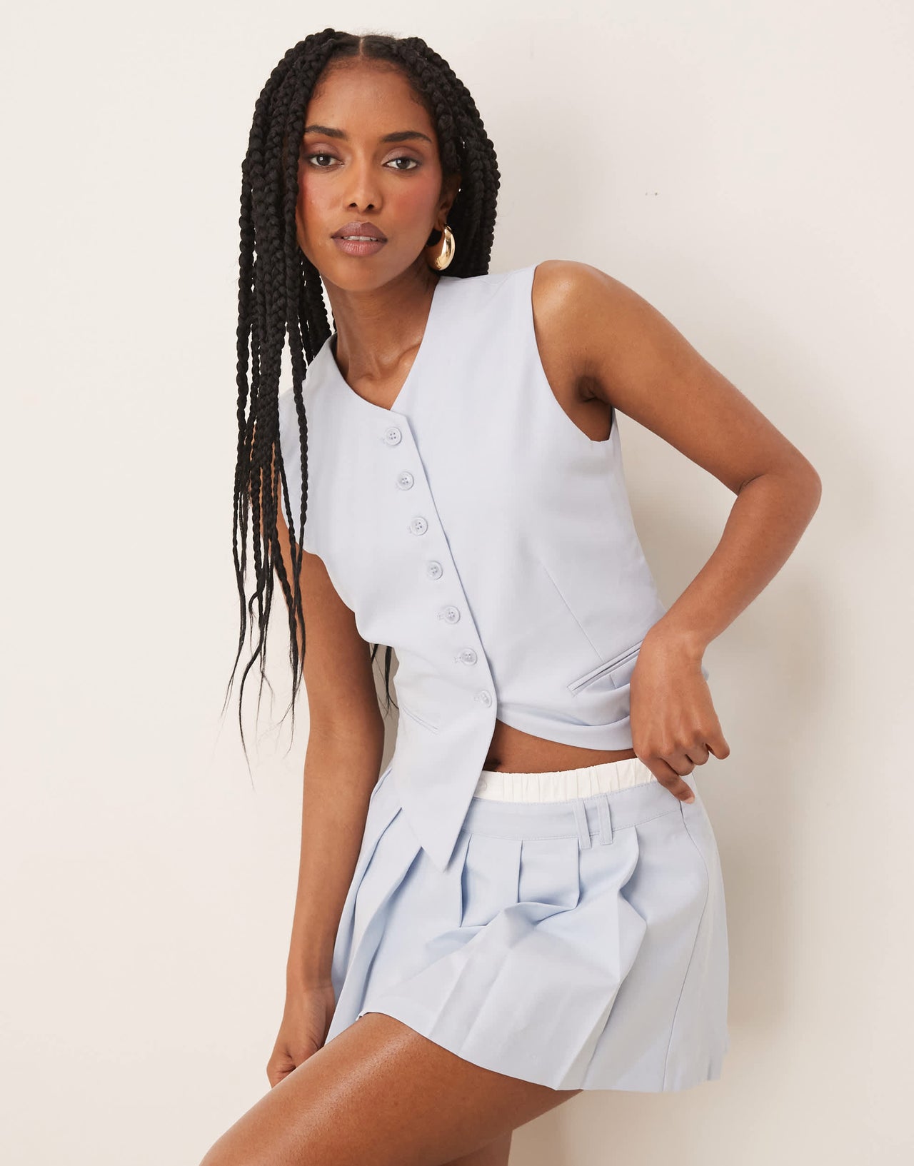 Nia johanna button through waistcoat top in sky