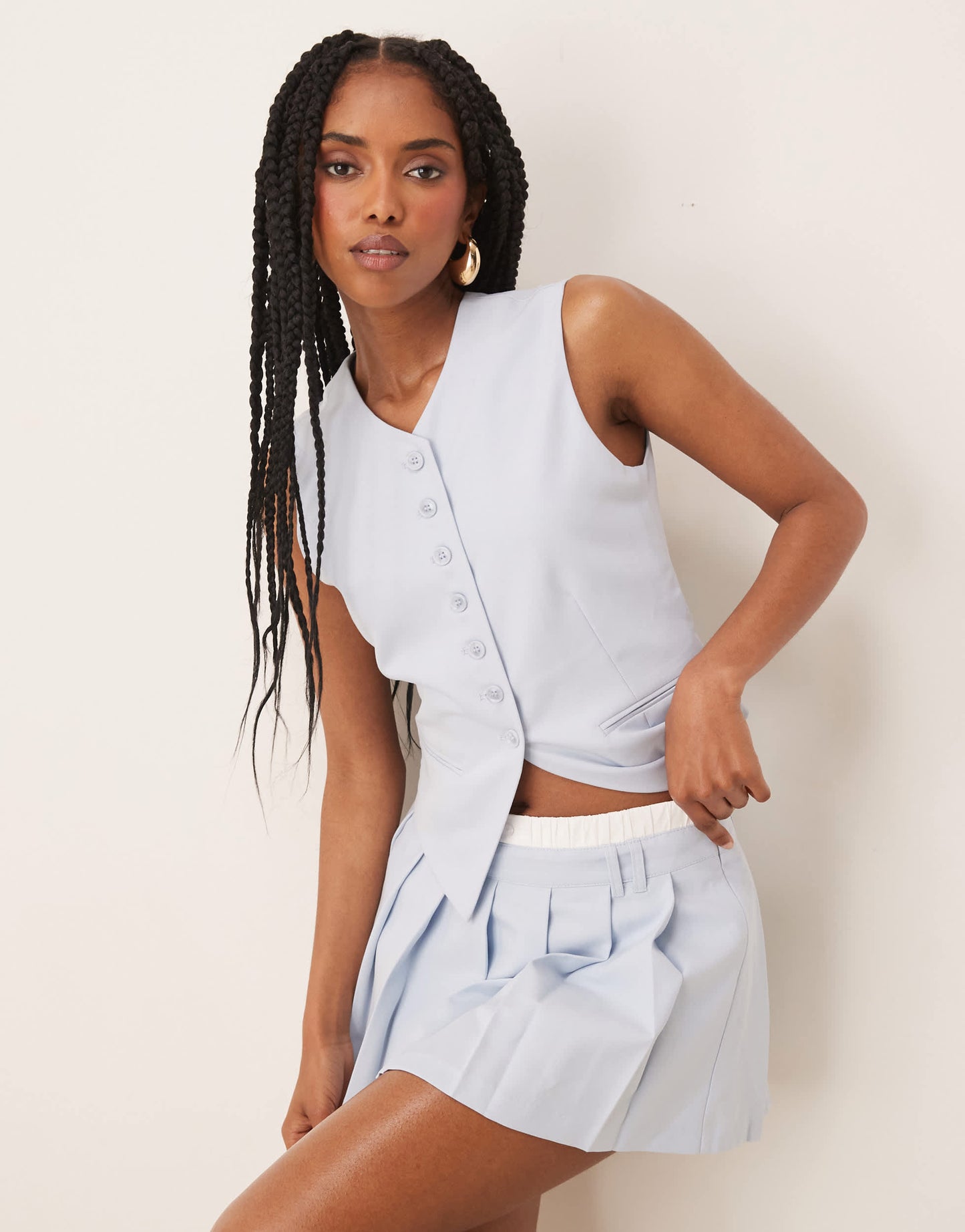 Nia johanna button through waistcoat top in sky