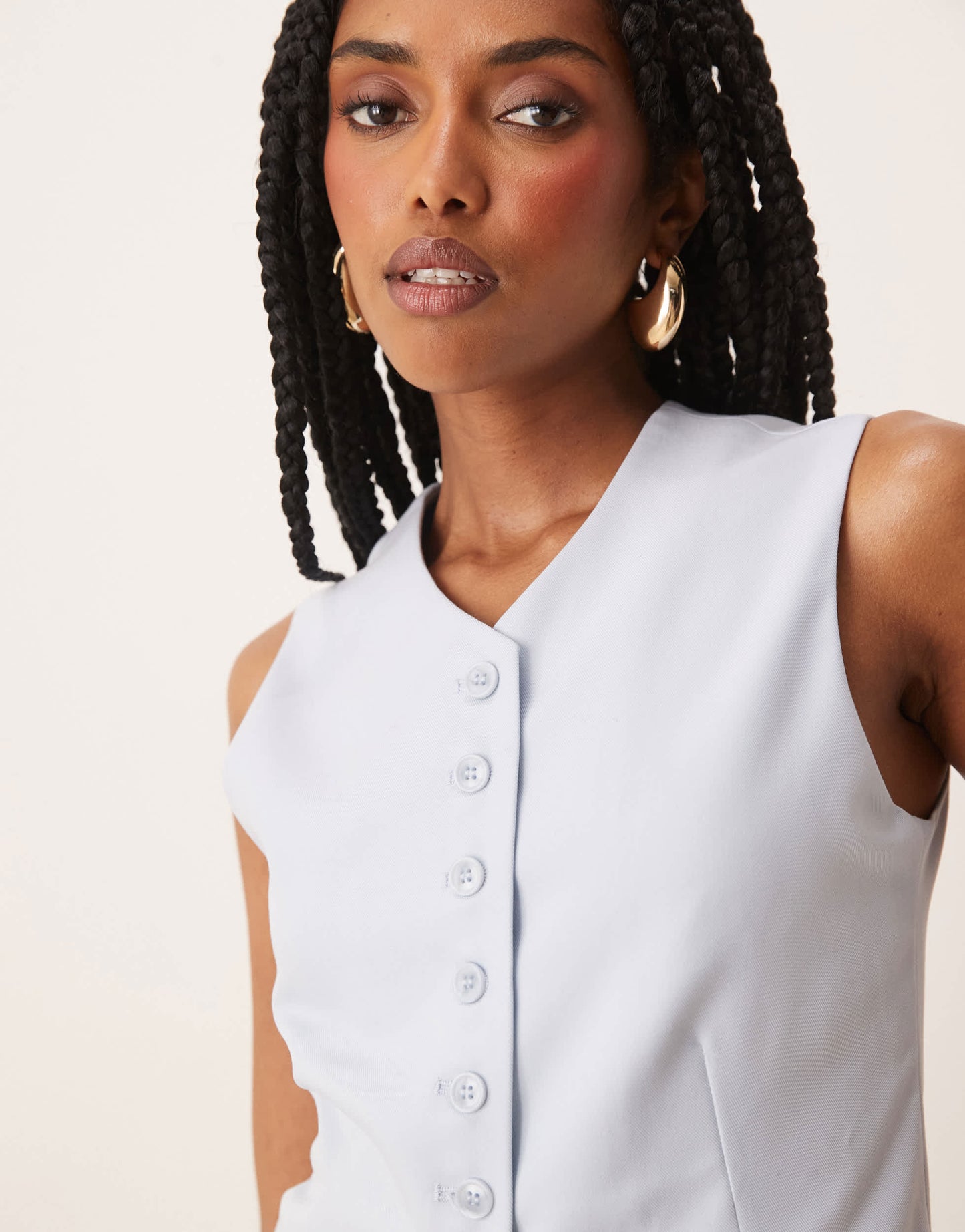 Nia johanna button through waistcoat top in sky