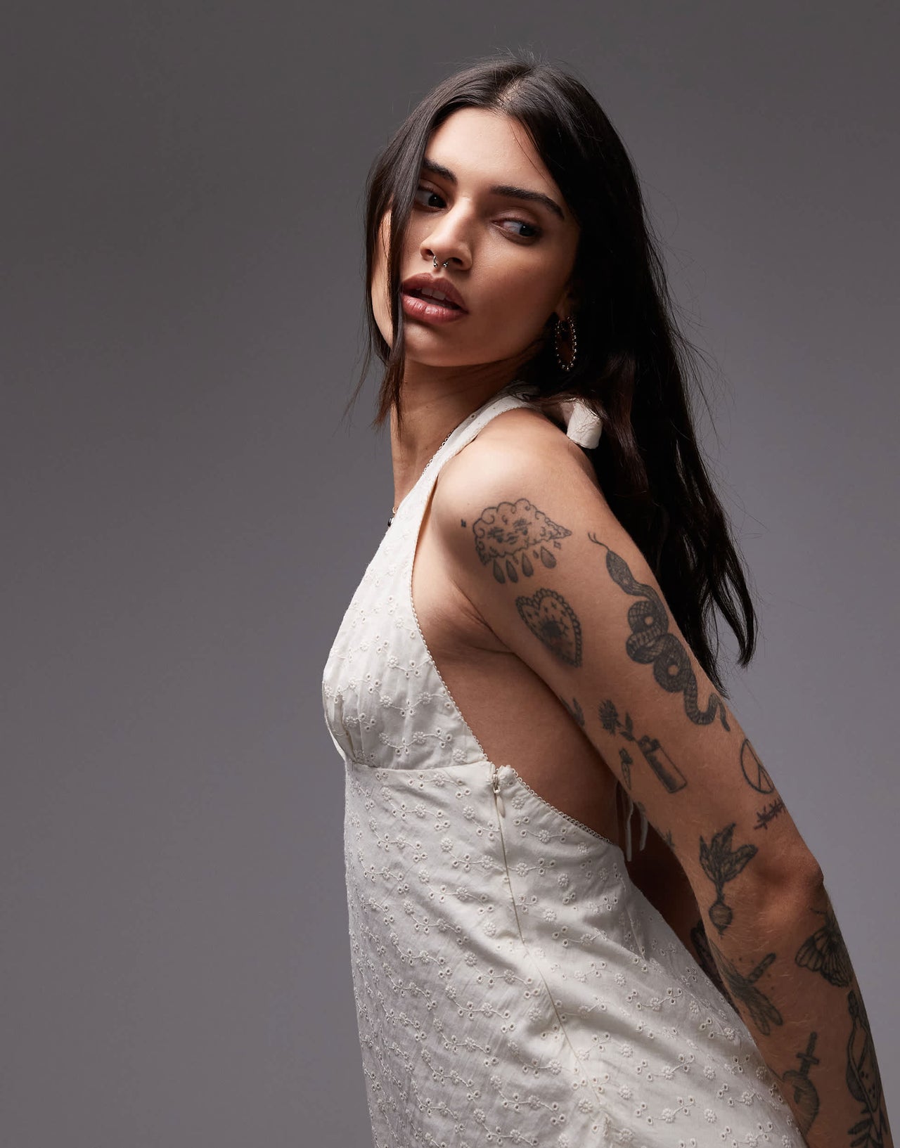 Nia kiki linen halter mini dress in ecru