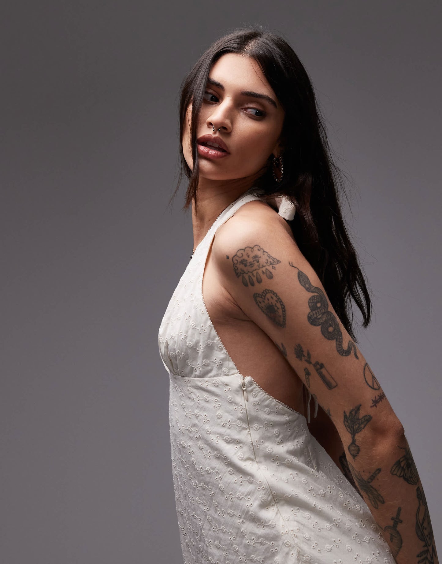 Nia kiki linen halter mini dress in ecru