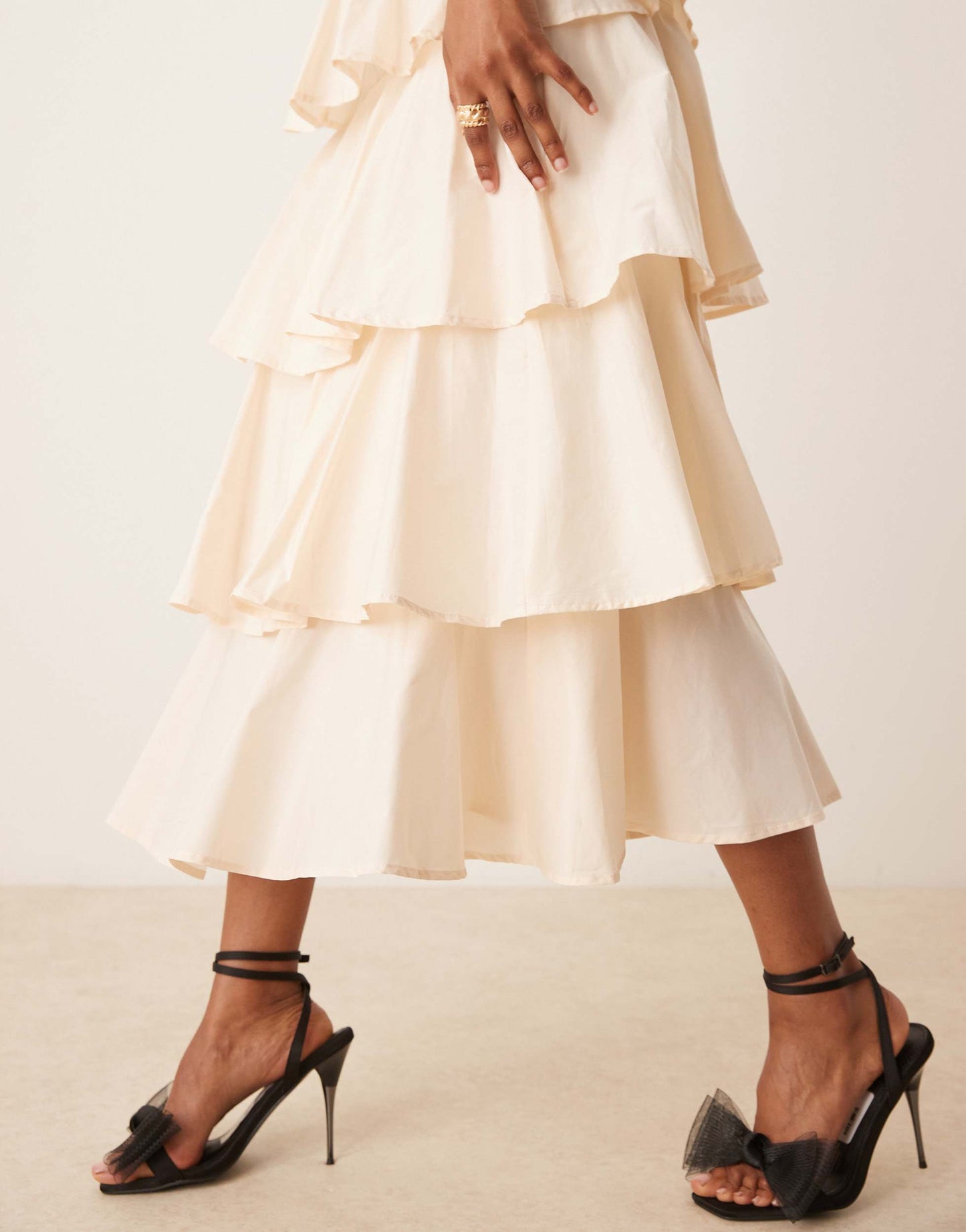 Nia mathilda tiered bandeau midaxi dress in ecru and black