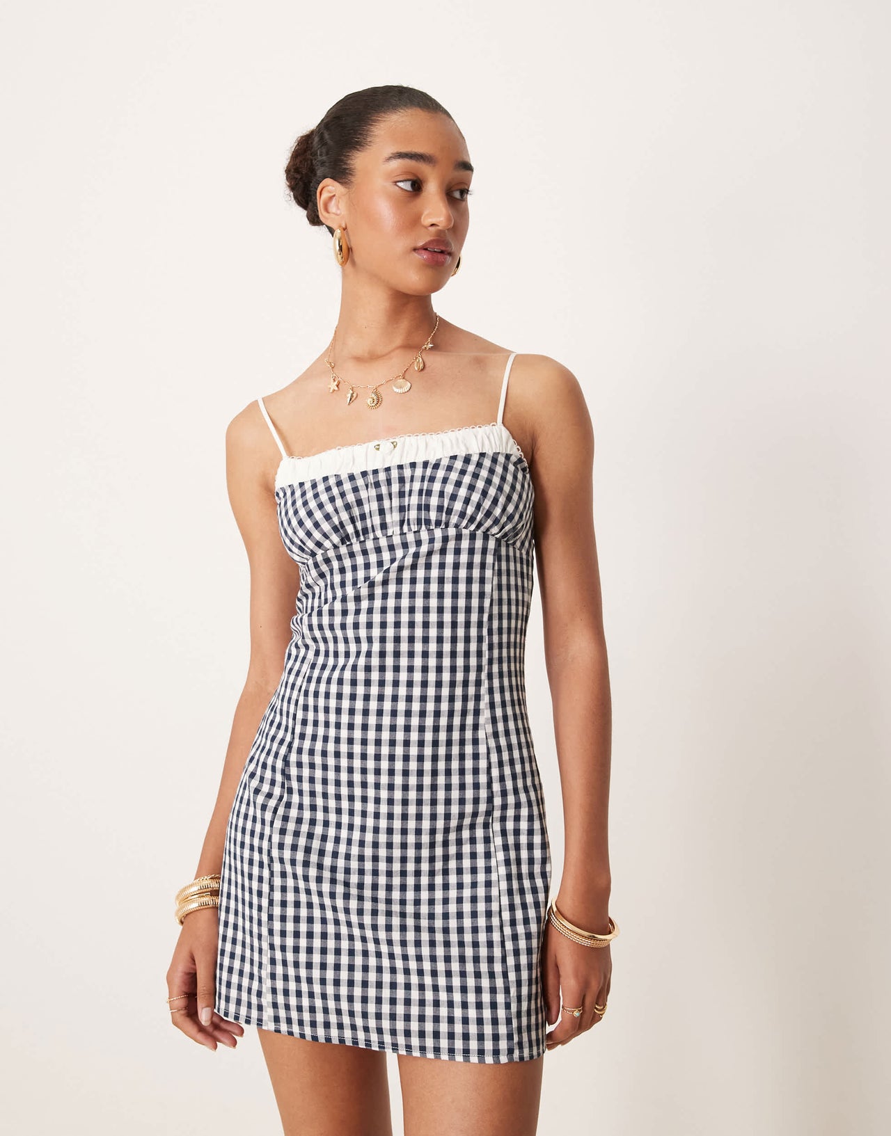 Nia serrano gingham mini cami dress in black