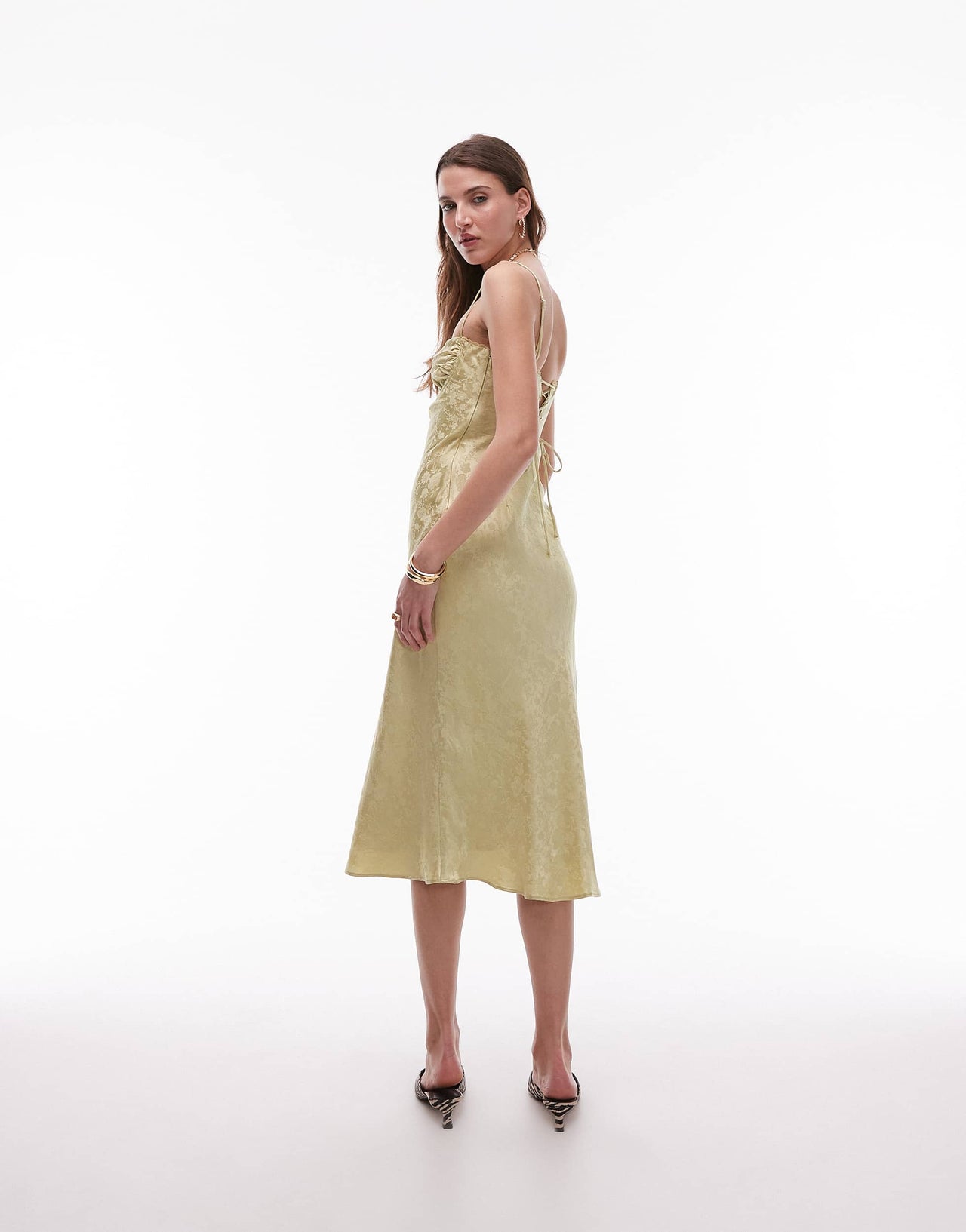 Nia samson flocked midi dress in lemongrass