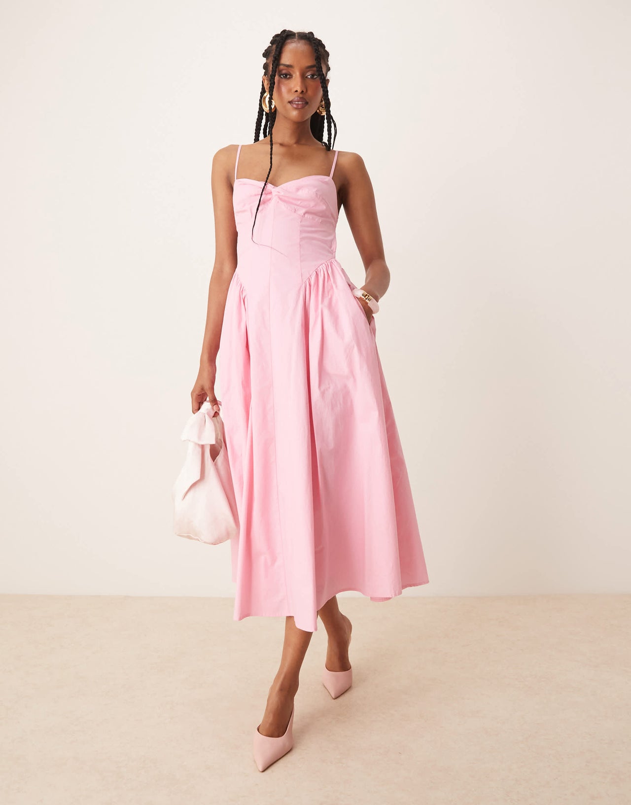 Nia destene bustle detail camisole dress in bon bon pink