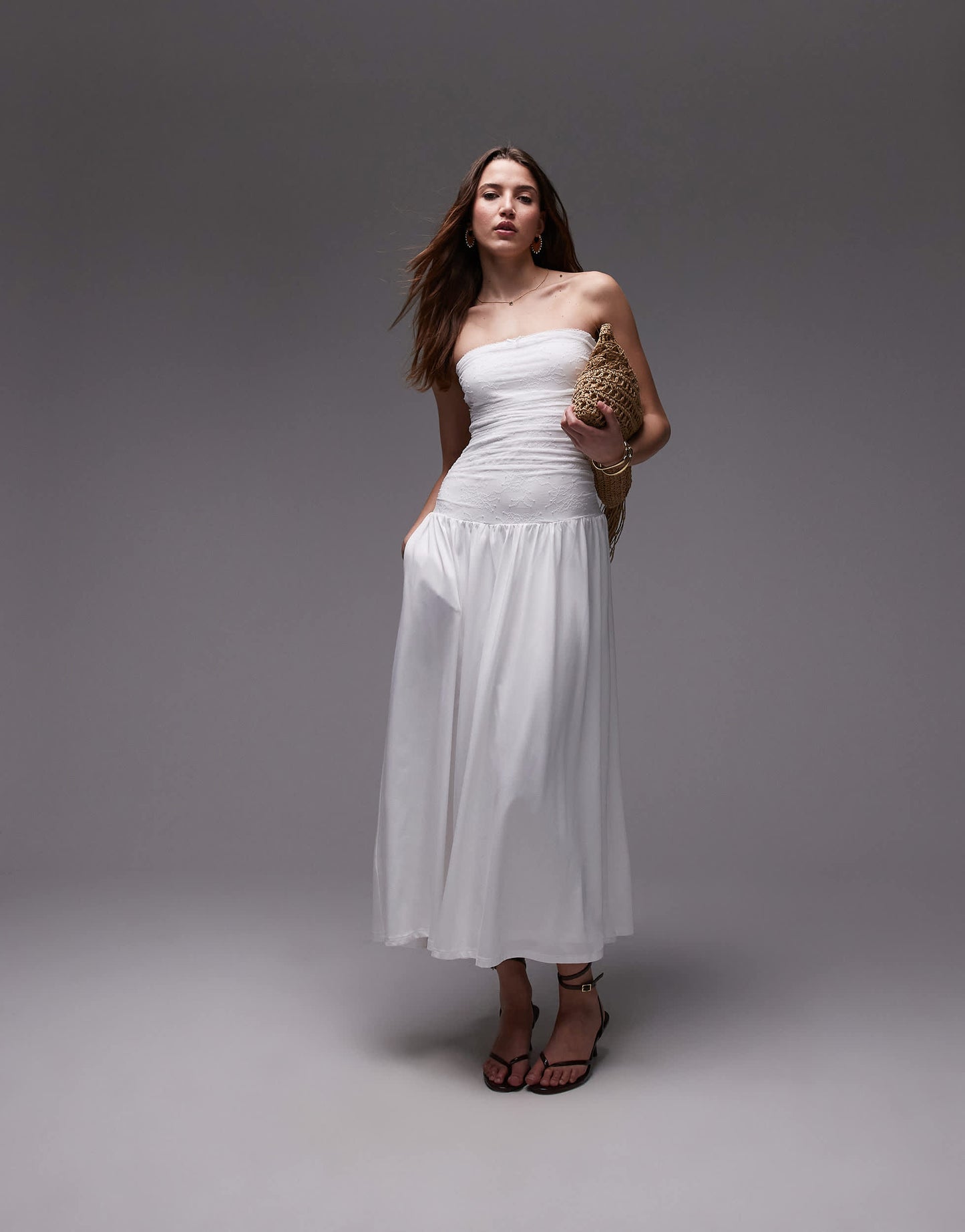 Nia santal slinky bandeau midaxi dress in white