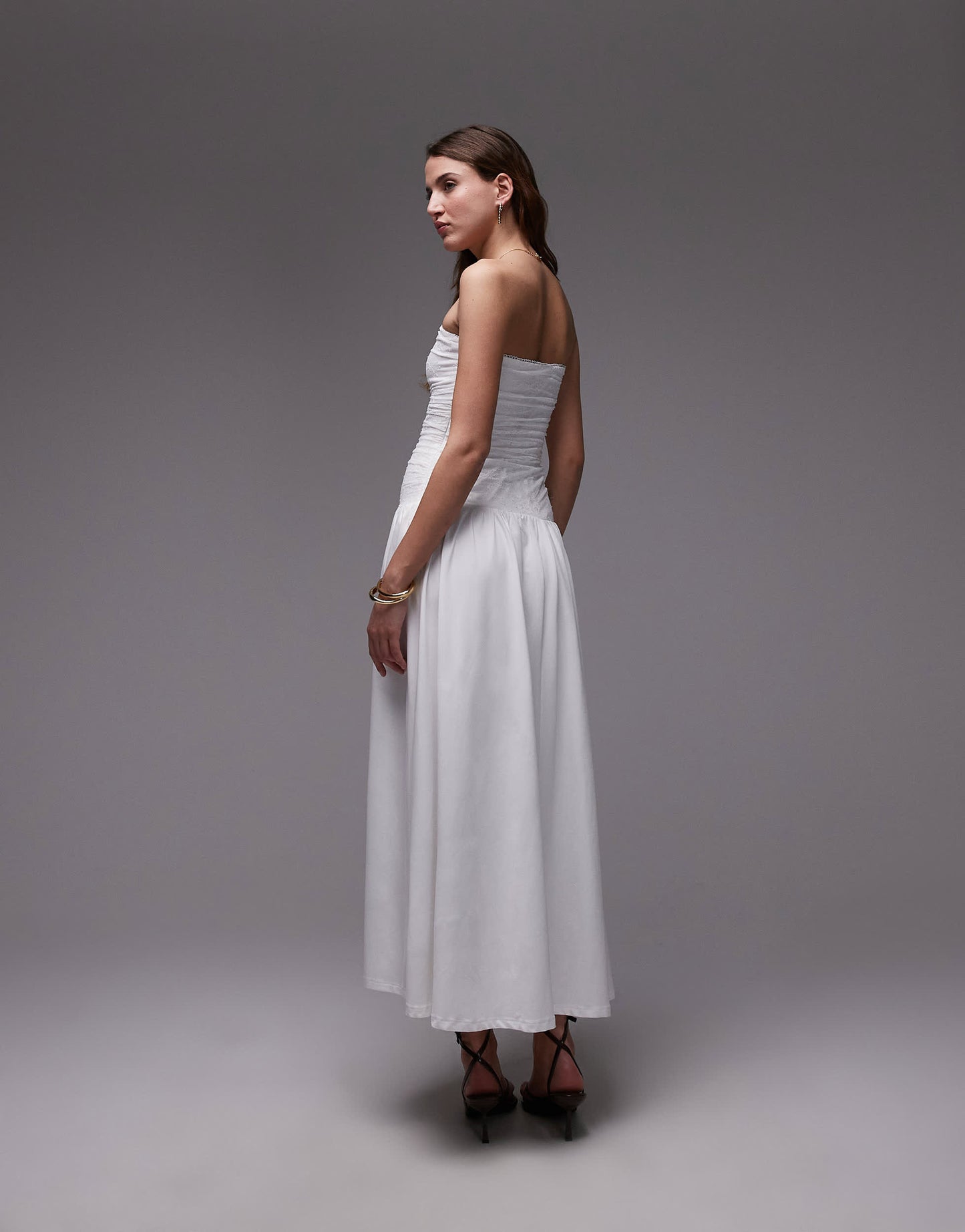 Nia santal slinky bandeau midaxi dress in white