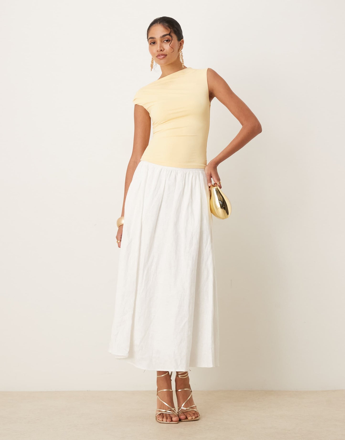 Nia fraise one-shoulder slinky top in butter