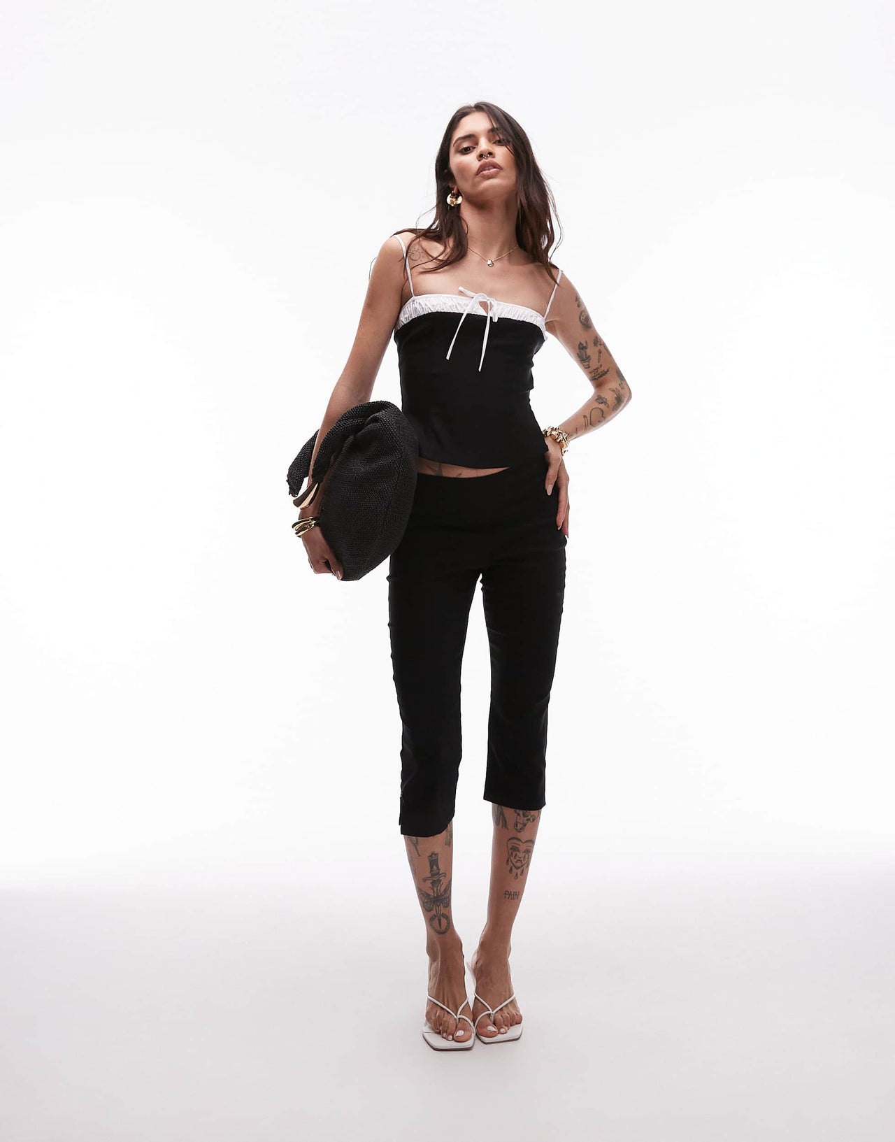 Nia maria bow-detail cami top in black