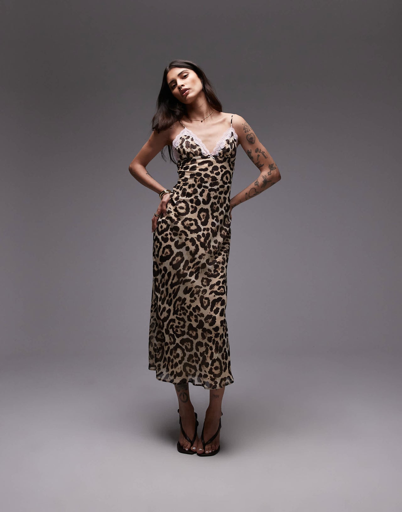 Nia jasmine leaopard print midaxi dress in beige