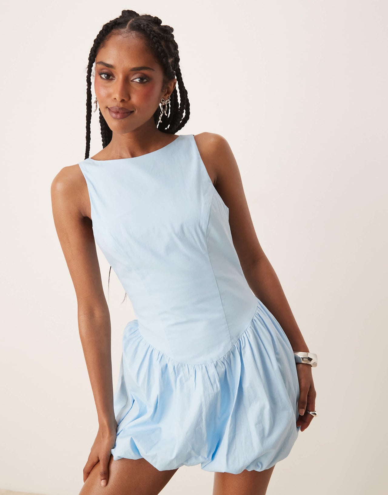 Nia tamara bubble mini dress in chambray